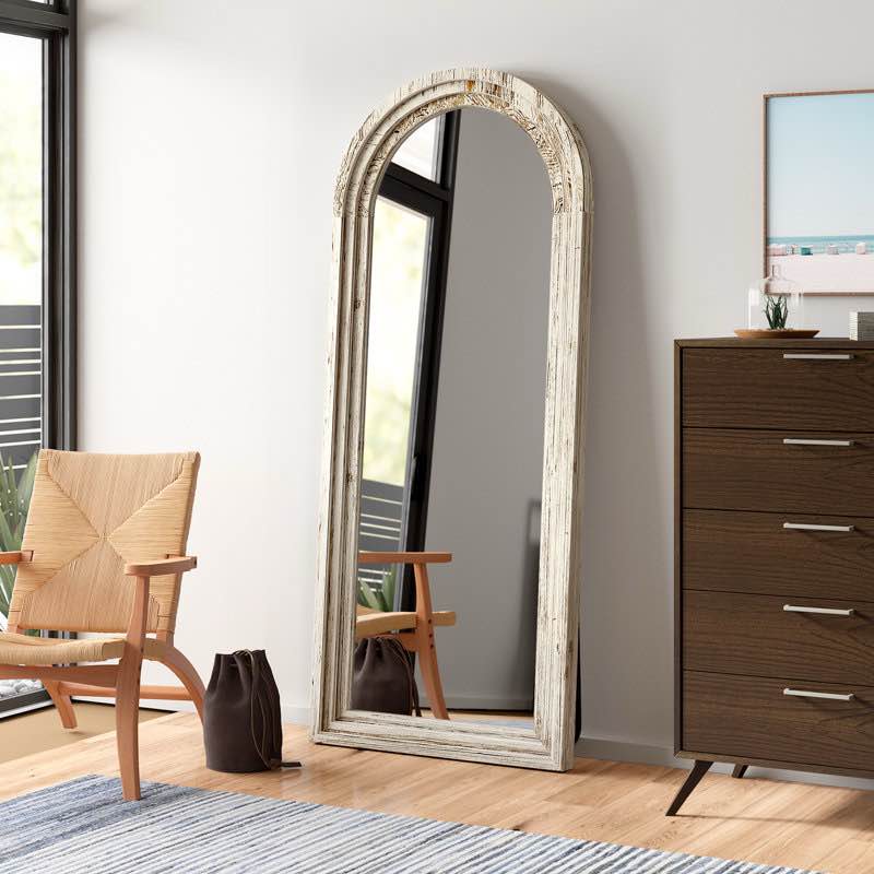 Borseth Arched Wood Frame Full Length Mirror with Stand