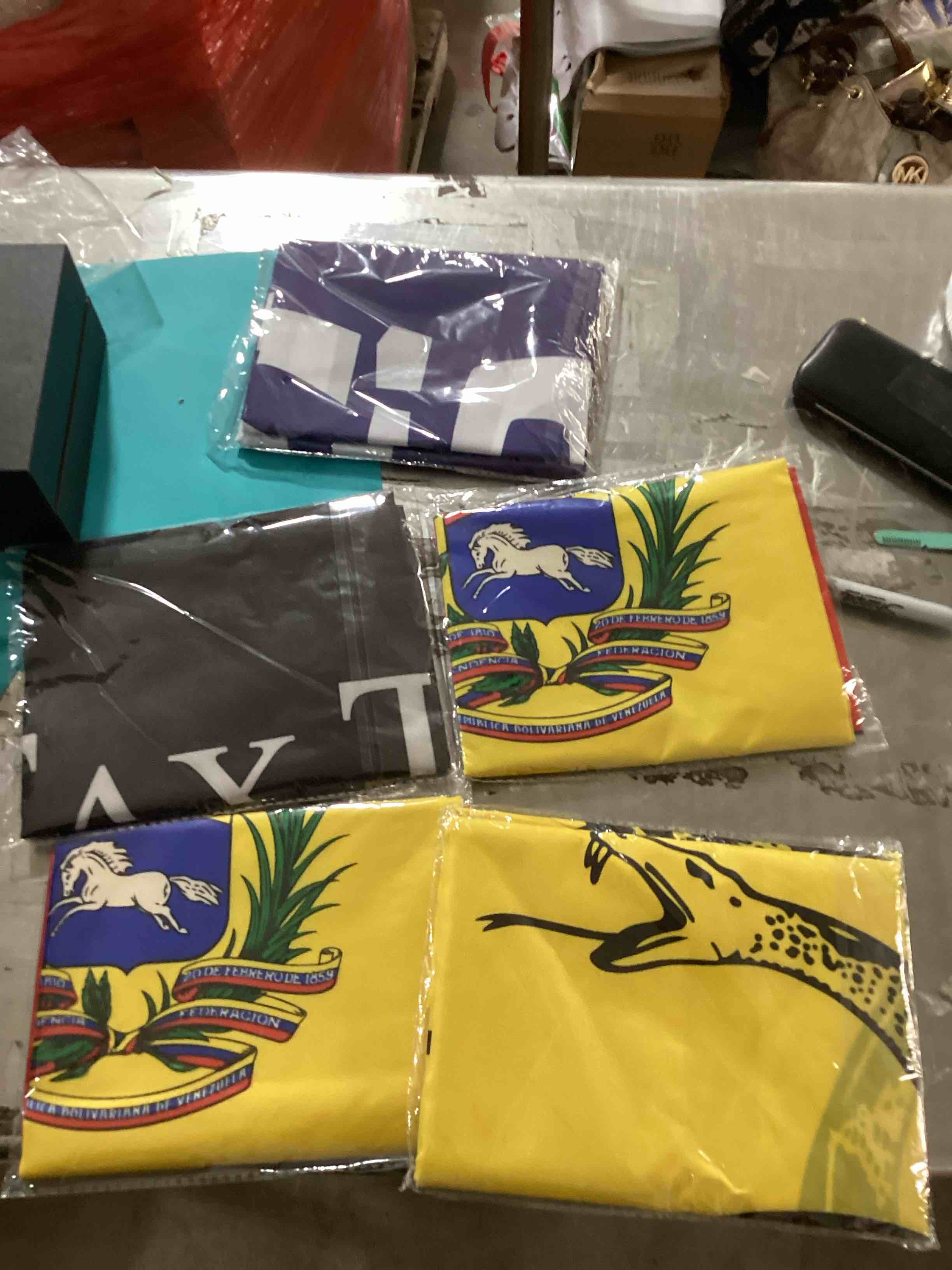 assorted flag five and a bag