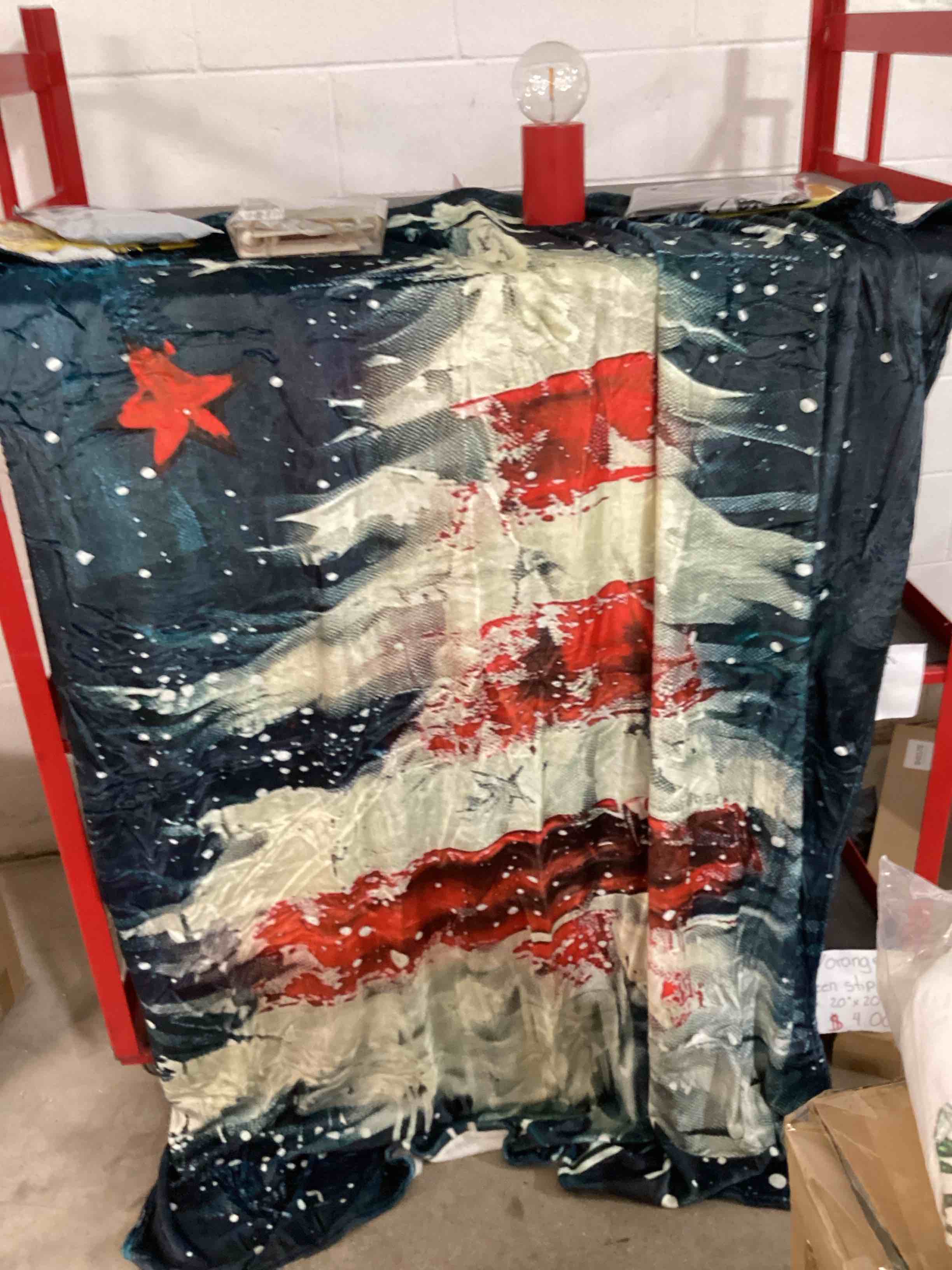 Red white and blue Christmas tree blanket