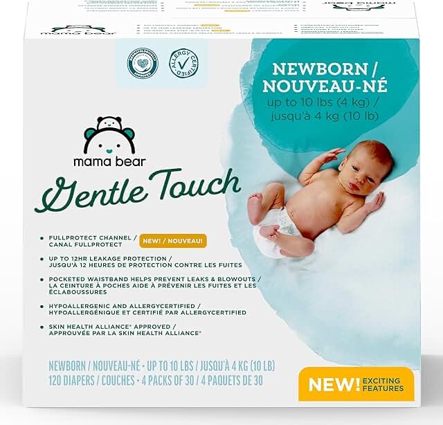 mama bear, gentle touch newborn diapers, 120 count