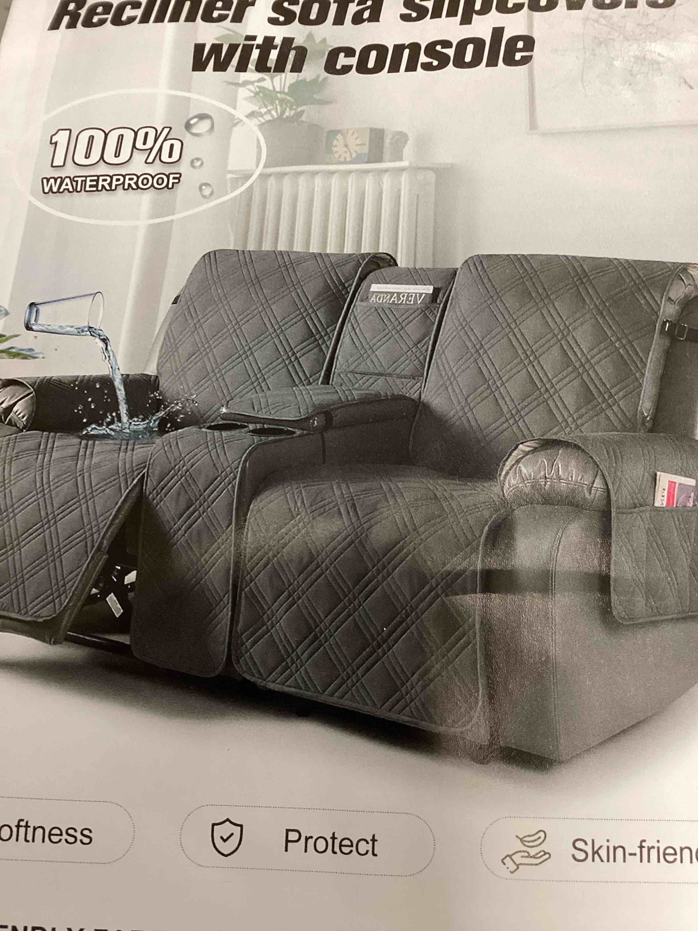Recliner sofa slipcovers with console 