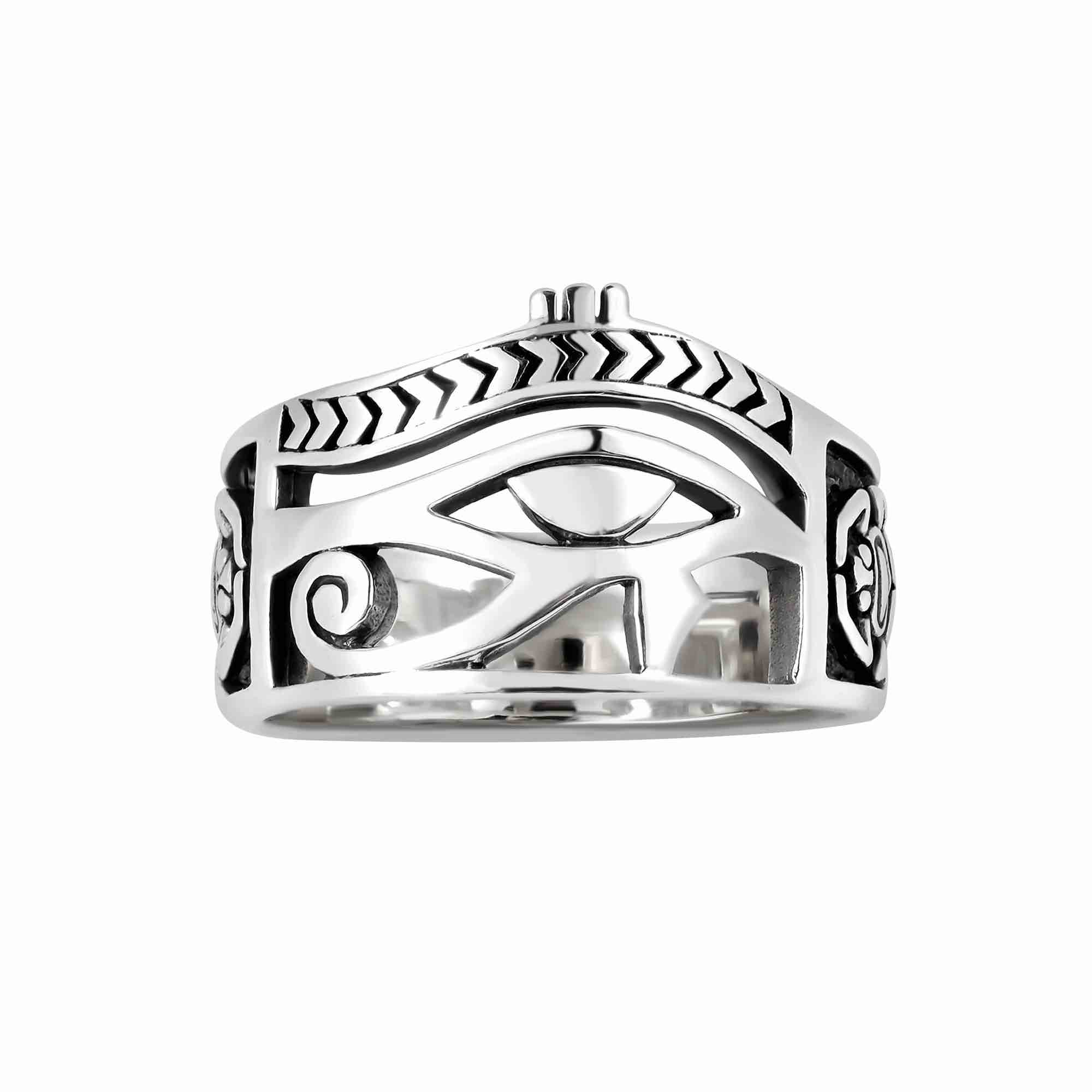 Eye of Horus Ring - Stainless Steel Ring with Egyptian Ankh Cross and Eye of Horus. (5 pcs) size 10