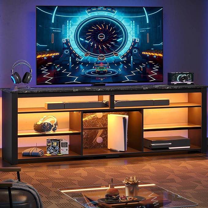 FDBE1228.143460308C LED TV Stand for 70 Inch to 80 Inch TV, Modern Tall Entertainment Cer