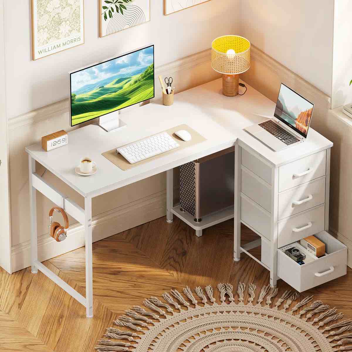  Vriting Desk With 4 Large Storage Drawers, I- Shaped Desk With Cp