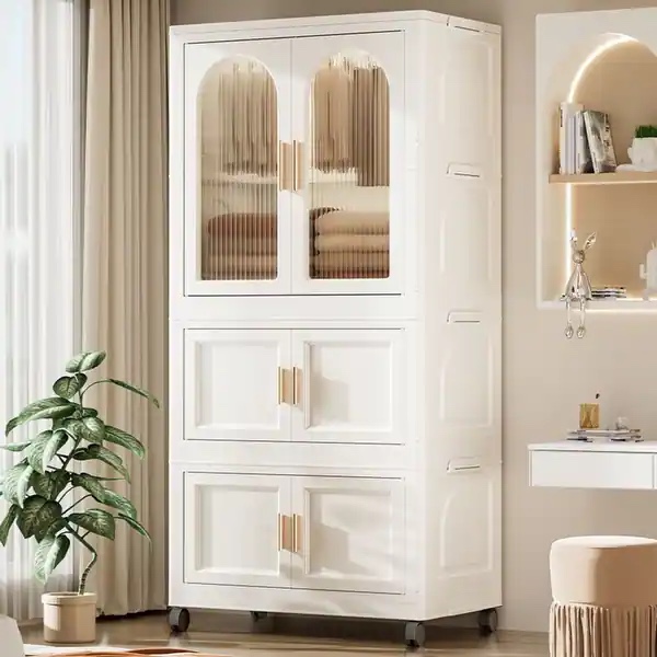 25.59" Side Wide Folding Wardrobe with Wheels