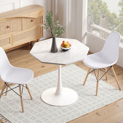 31.5" Modern Octagonal Coffee Table with Printed White Marble Table Top, Metal Base, Easy Assembly, and 220 lbs Weight Capacity, White Marble