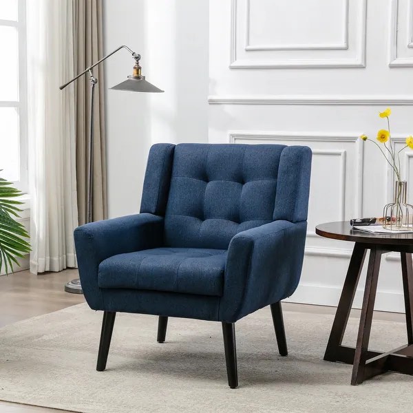 Accent Chair, Mid-Century Modern Comfy Reading Chair Upholstered Velvet Armchair for Bedroom, Living Room,Blue