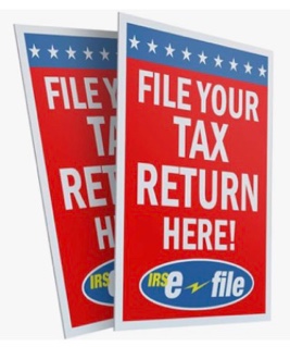 A-Frame Sidewalk File Your Tax Return Here Sign with Graphics On Each Side | 18" X 24" Print Size