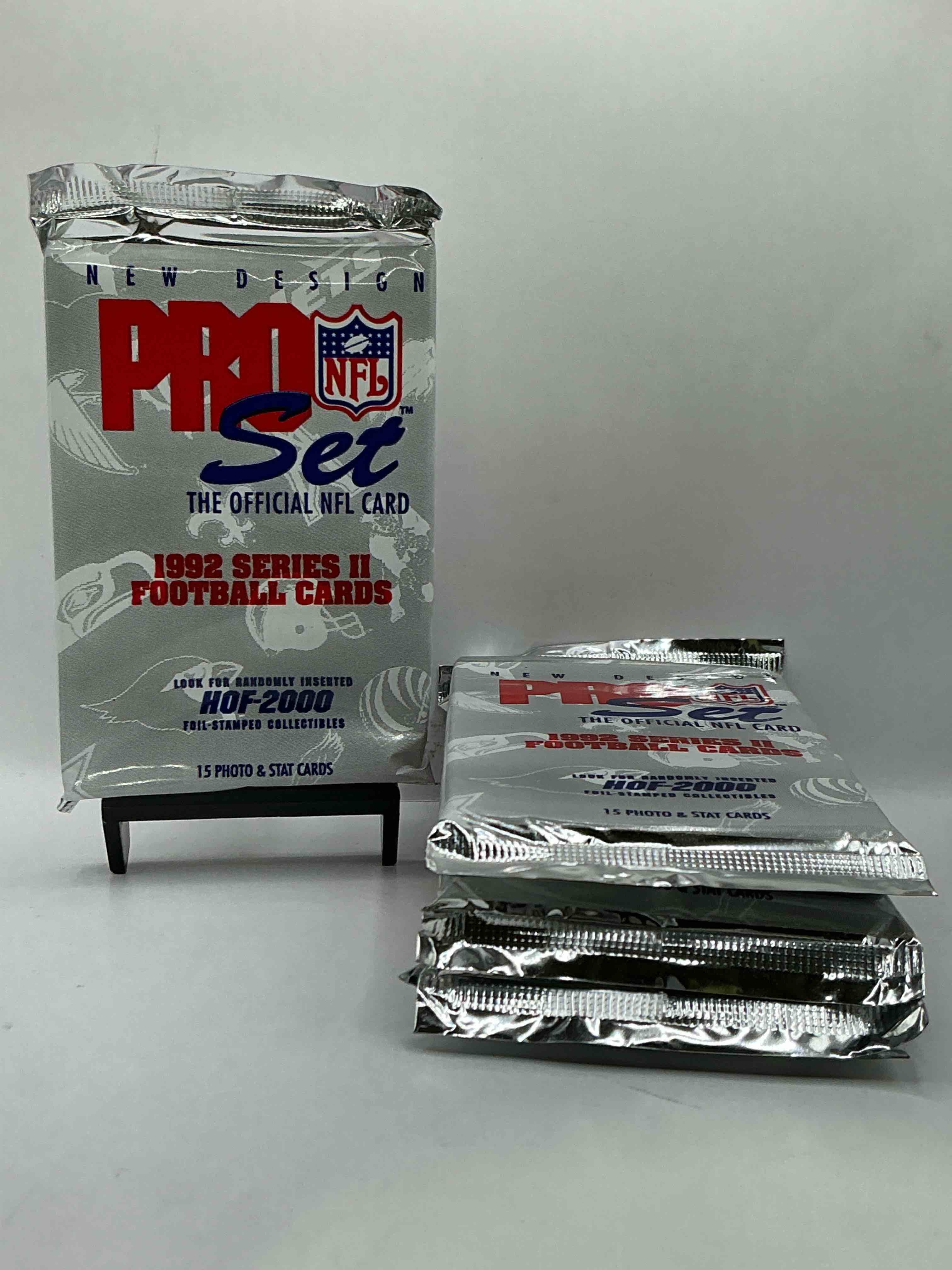 nfl pro set! wow! 1992 series ii football cards! possible rice, montana, elway, sanders, jackson & more! search for limited edition randomly inserted hof 2000 stamped collectibles! 