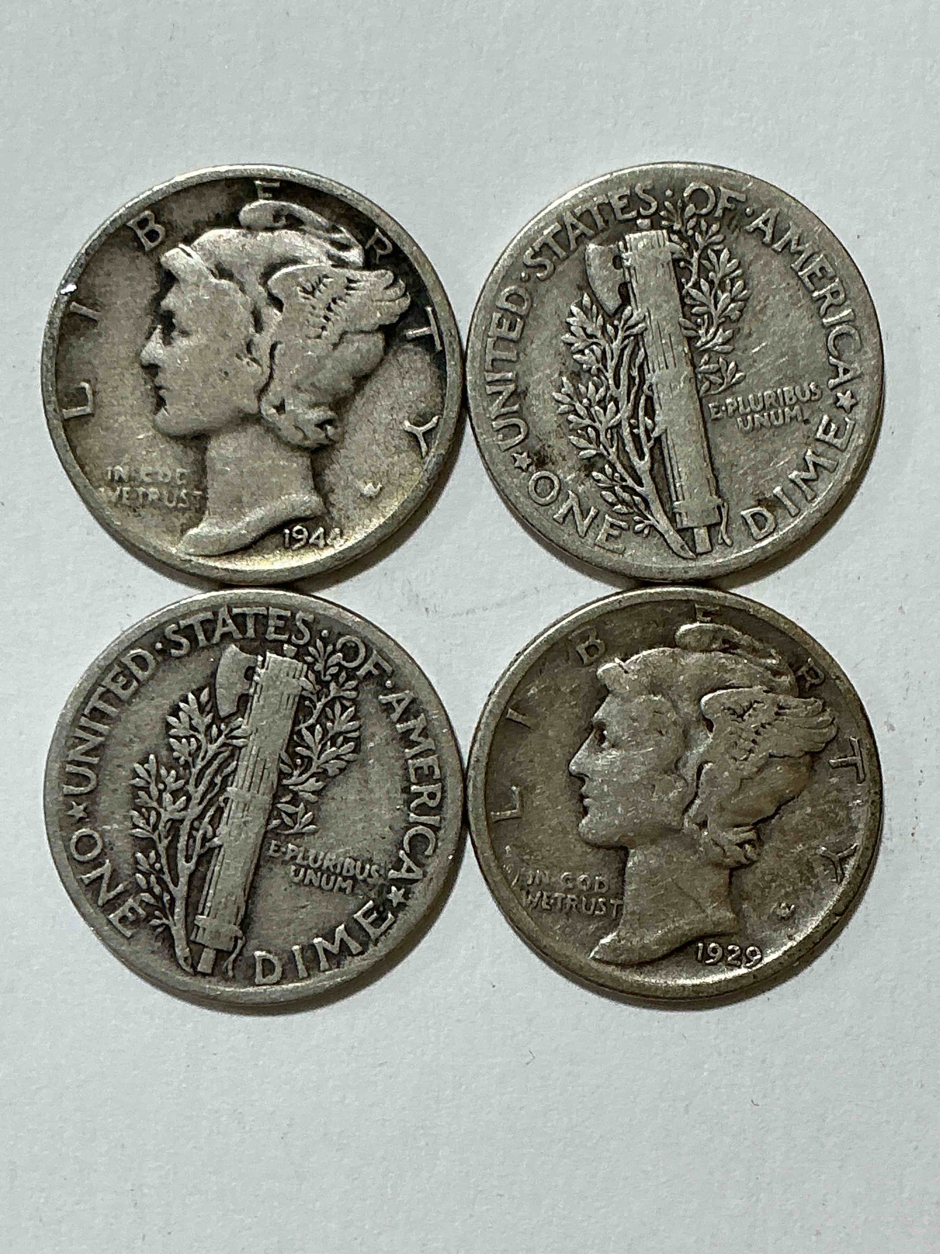 antique u.s. pure fine silver mercury dimes! silver mercury dimes were minted from 1916-1945 & have become serious collector items! check out these awesome examples, all in nice, circulated condition with visible dates & varying years! rare to have visible dates! makes for a great investment in precious metals, mercury dimes are 90% pure fine silver! they don't make em' like this anymore!