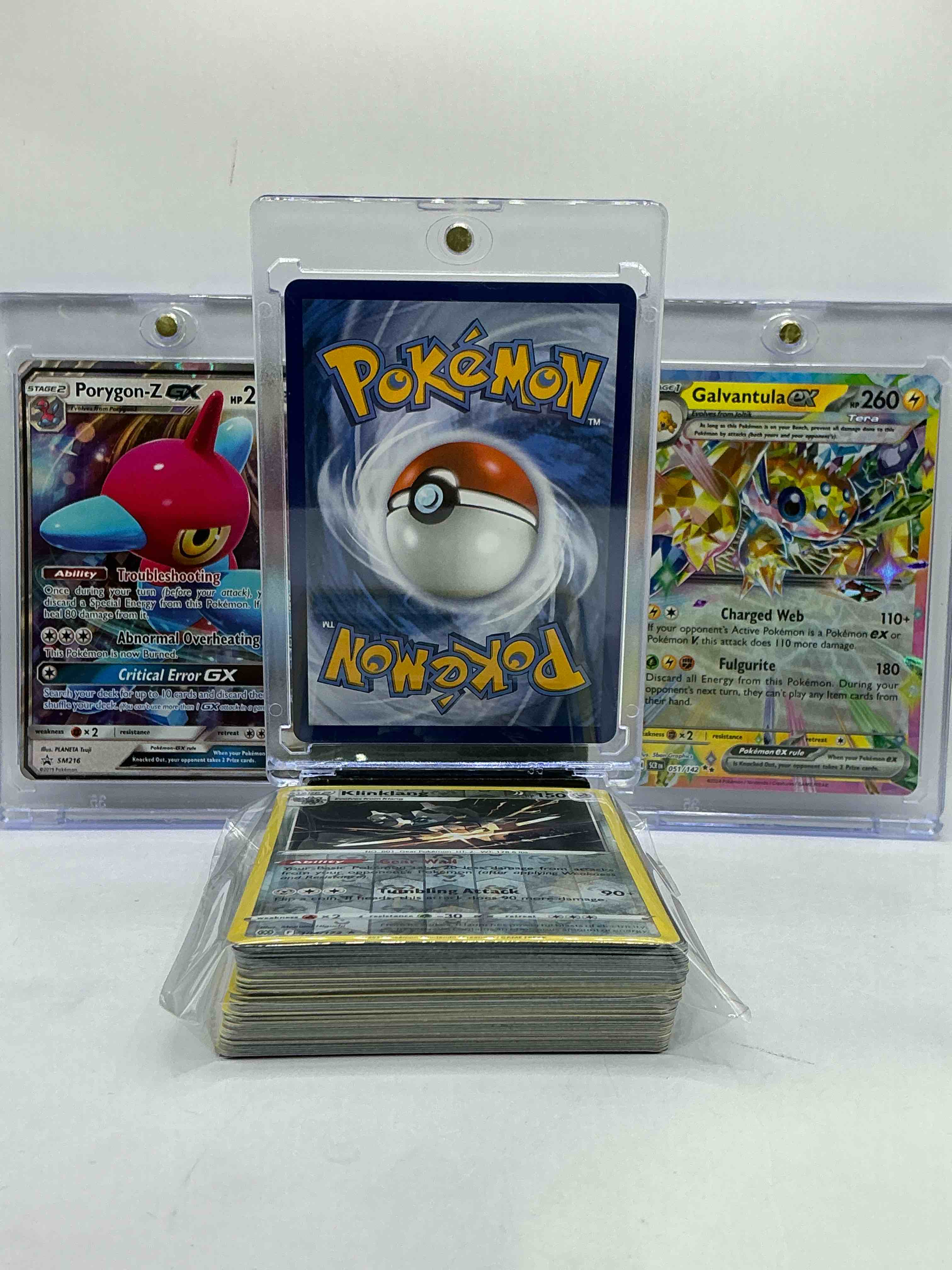 Condition photo showing New/Like New for lucario ex, porygon gx, galvantula ex & more! insane trio! this 50 card lot includes these awesome pokemon along with 50 other pokémon heroes, holos, legends & commons- including 1 stage two rare holographic, 2 stage one rare holographic, 3 basic rare holographic, 4 common/ uncommon holographics (all stages), 2 stage two non holographic & 2 rares! also includes 36 non holo common/ uncommon basic & first stage cards trainers & energy too! perfect set for collectors & enthusiasts!,