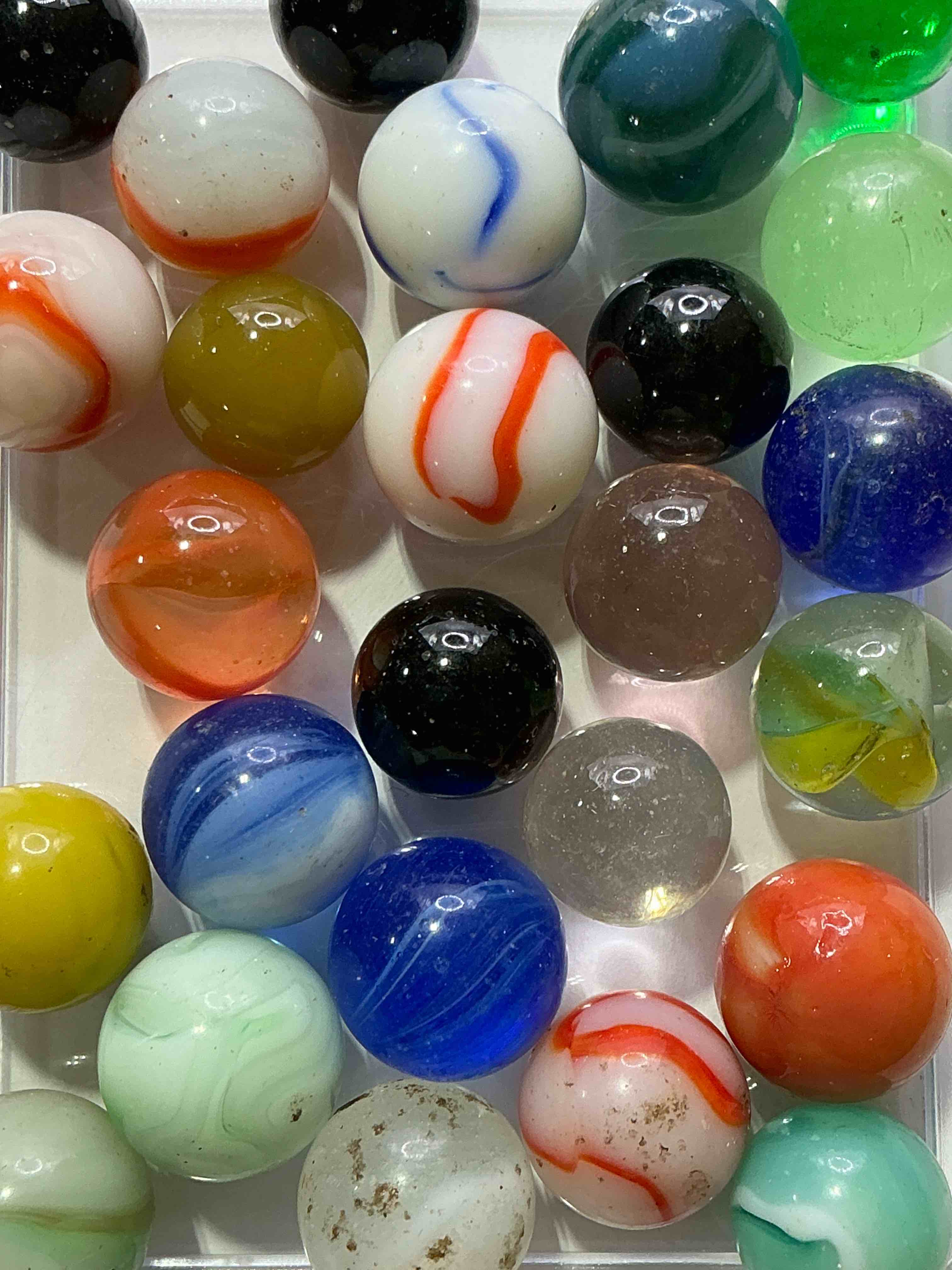 antique glass marbles! genuine stunning marbles lot, all marbles made between the years 1925-1965 & made with uranium! many are great depression era & even earlier! gorgeous, authentic pieces of history!  