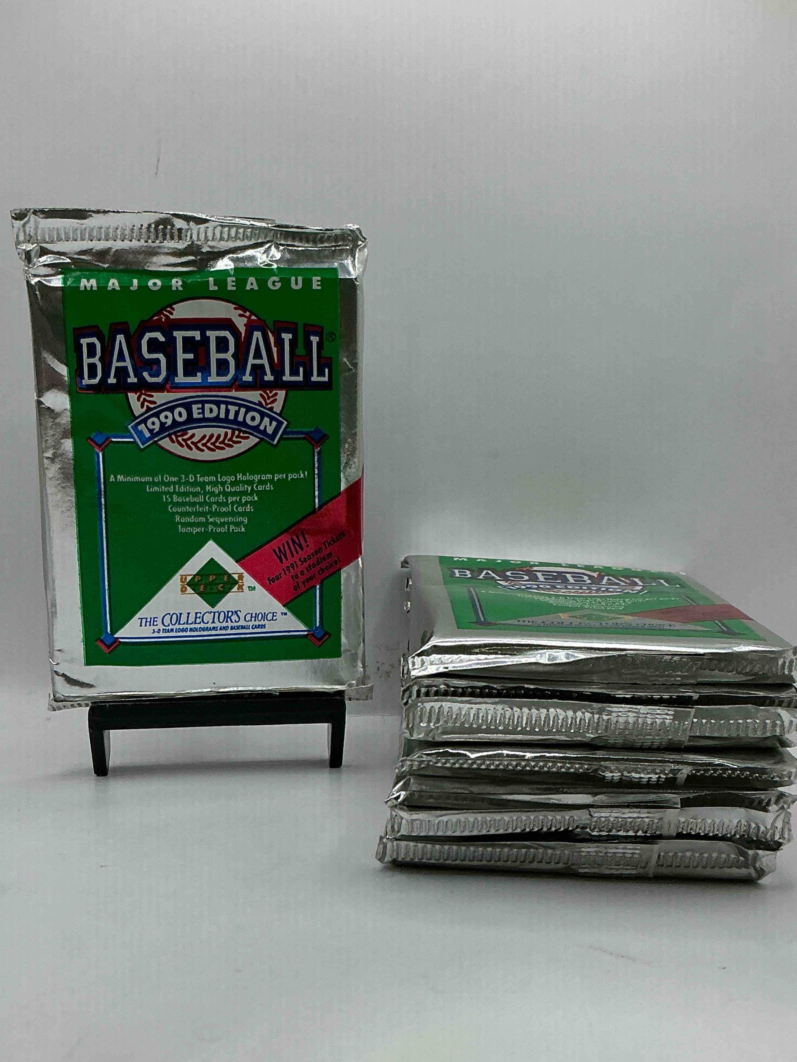 1990 upper deck baseball unopened sports trading card packs! direct from original box! look for possible collector's 3d team logo card! as well as early ken griffey jr. cards!
