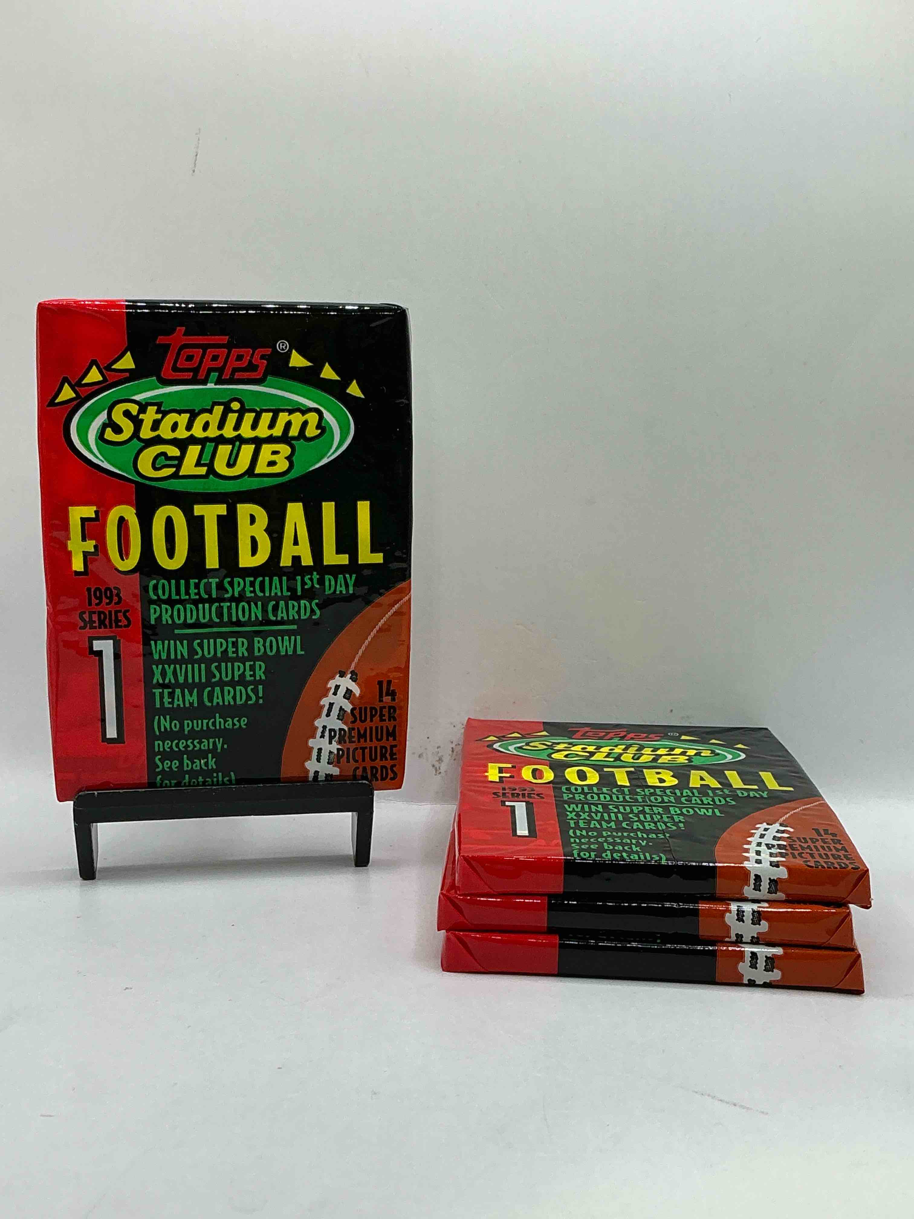 topps stadium club football 1993! wow! still in original wrap! drew bledsoe, marvin jones, jerome bettis & more! awesome 90’s sports cards!
