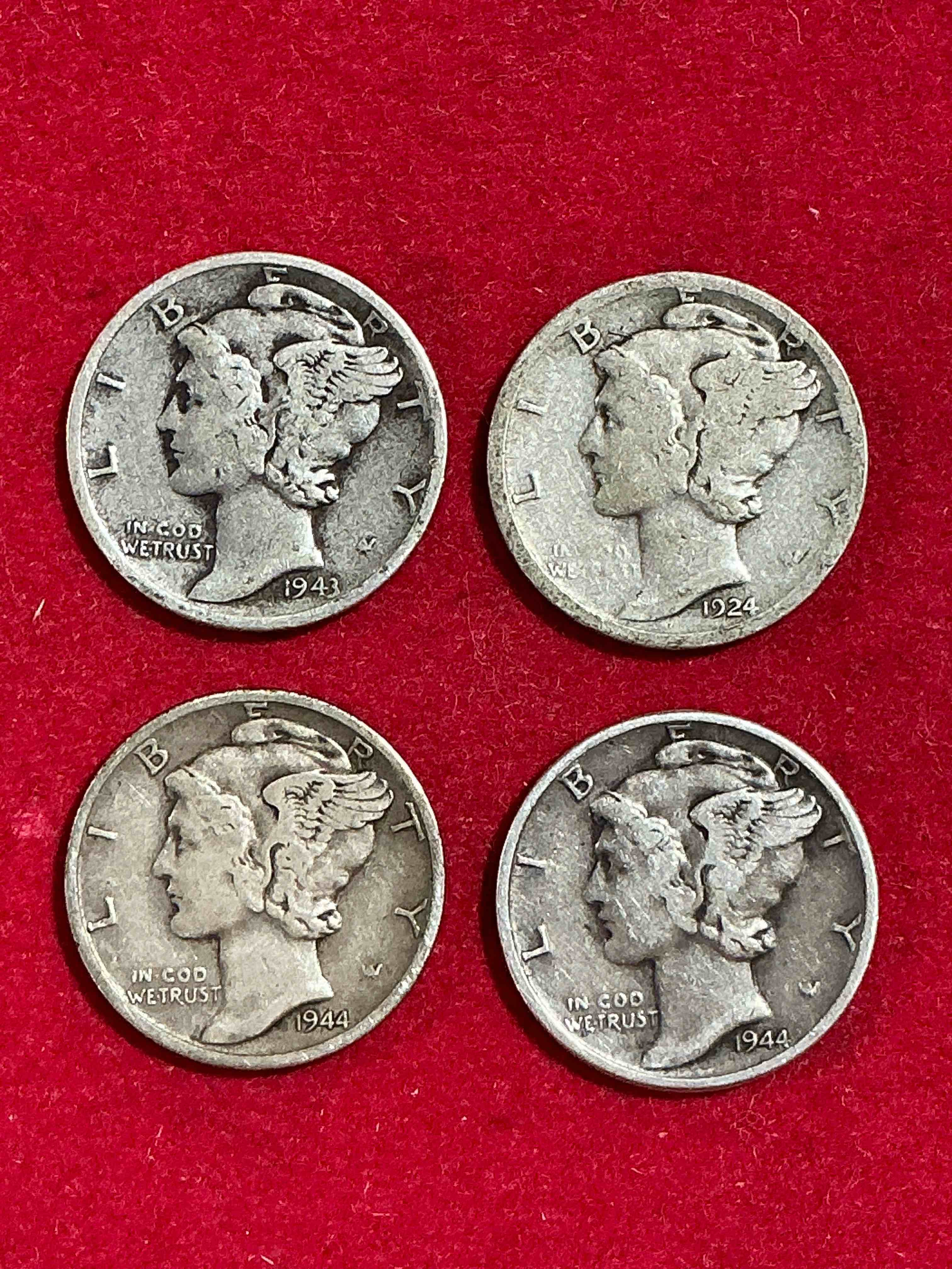 antique u.s. pure fine silver mercury dimes! silver mercury dimes were minted from 1916-1945 & have become serious collector items! check out these awesome examples, all in nice, circulated condition with visible dates & varying years! rare to have visible dates! makes for a great investment in precious metals, mercury dimes are 90% pure fine silver! they don't make em' like this anymore!