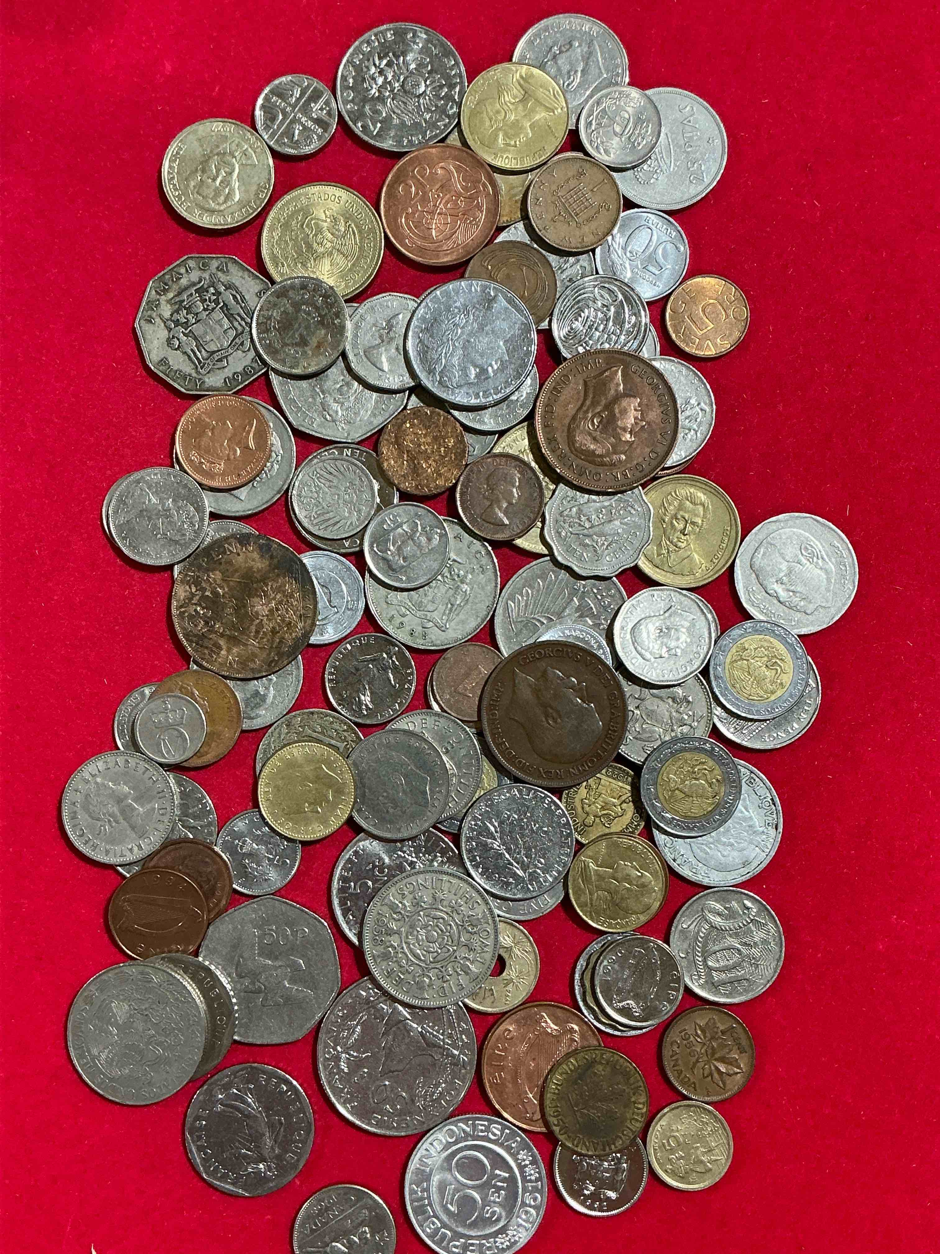Condition photo showing Good Condition for world coins, antique & vintage! each lot is unique! many different years, countries, sizes & exotic places. this cool collection of antique coins from around the world is loads of fun! have fun identifying each coin & country as a great educational tool! a great investment too!
