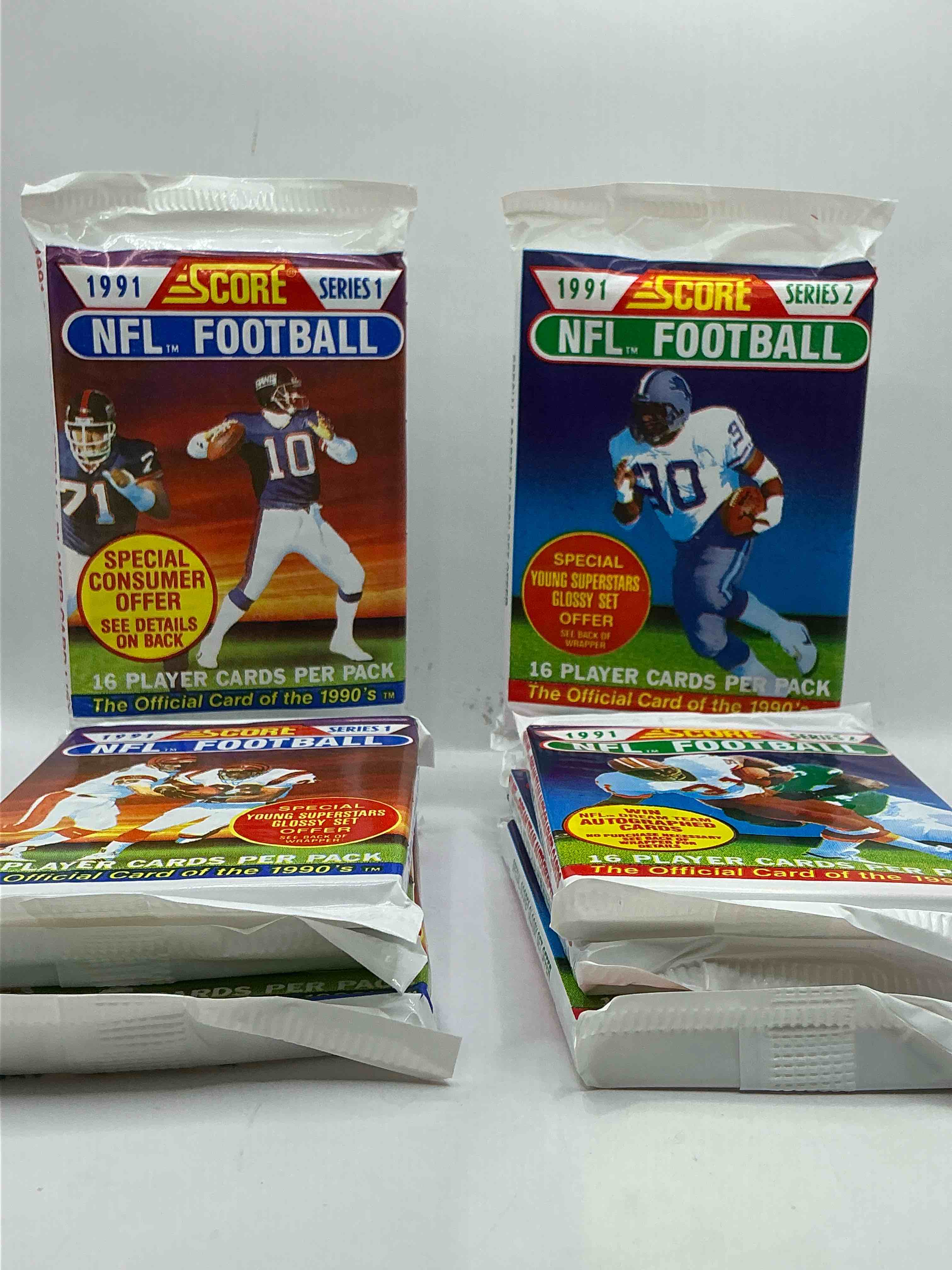 1991 nfl score football sealed card packs series i & ii direct from original retail case! these cards are sought after by collectors for their awesome, nostalgic look. search for brett favre rookie, early jerry rice, early emmit smith, joe montana & so much more!