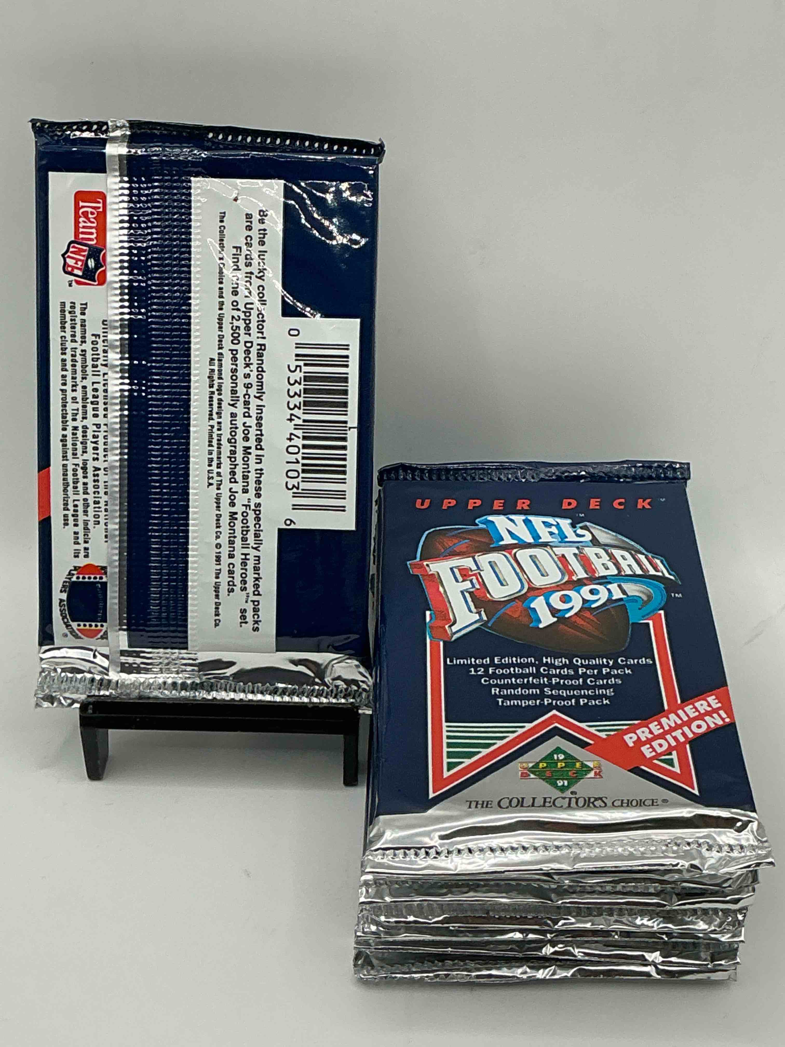 Condition photo showing New/Like New for rare & vintage! 1991 upper deck premier edition unopened nfl football packs! direct from original box! brett favre rookie year! search for brett favre rookie & other 80s stars!