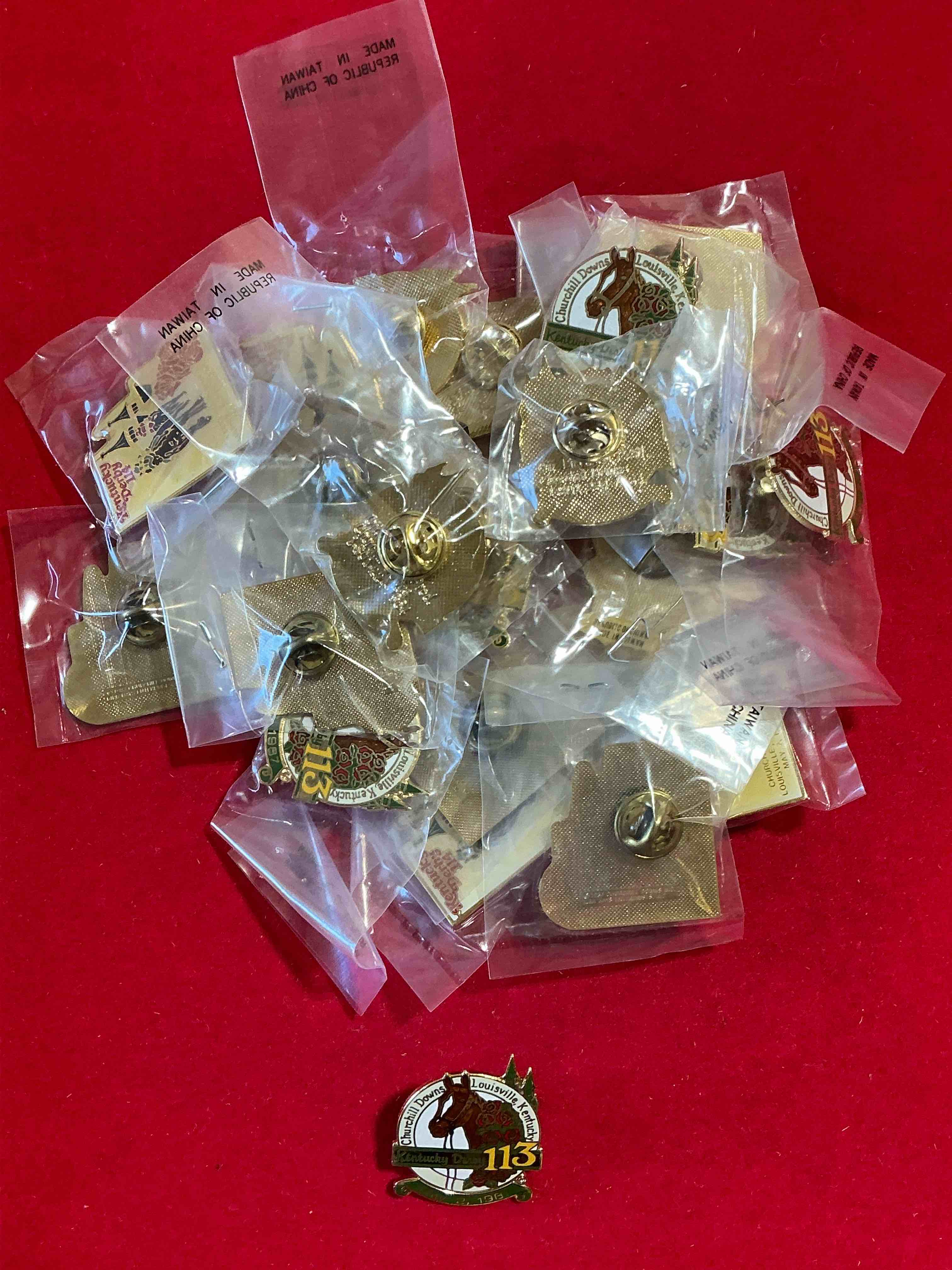 Condition photo showing New/Like New for ky derby fans wow! all from the 113th kentucky derby running!  all have back pins & are in like new condition! all are metal.  nearly impossible to collect! 