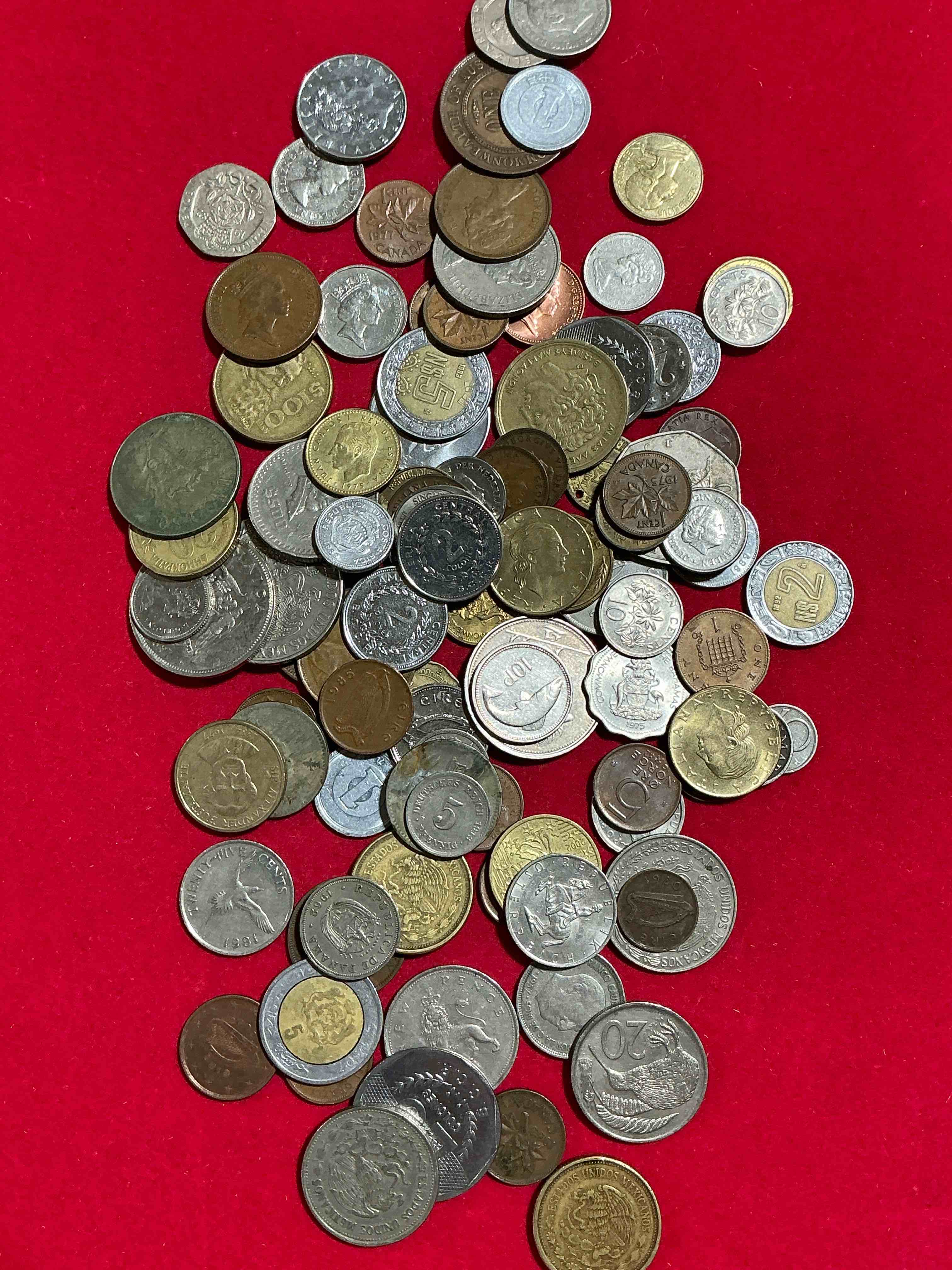 Condition photo showing Good Condition for world coins, antique & vintage! each lot is unique! many different years, countries, sizes & exotic places. this cool collection of antique coins from around the world is loads of fun! have fun identifying each coin & country as a great educational tool! a great investment too!