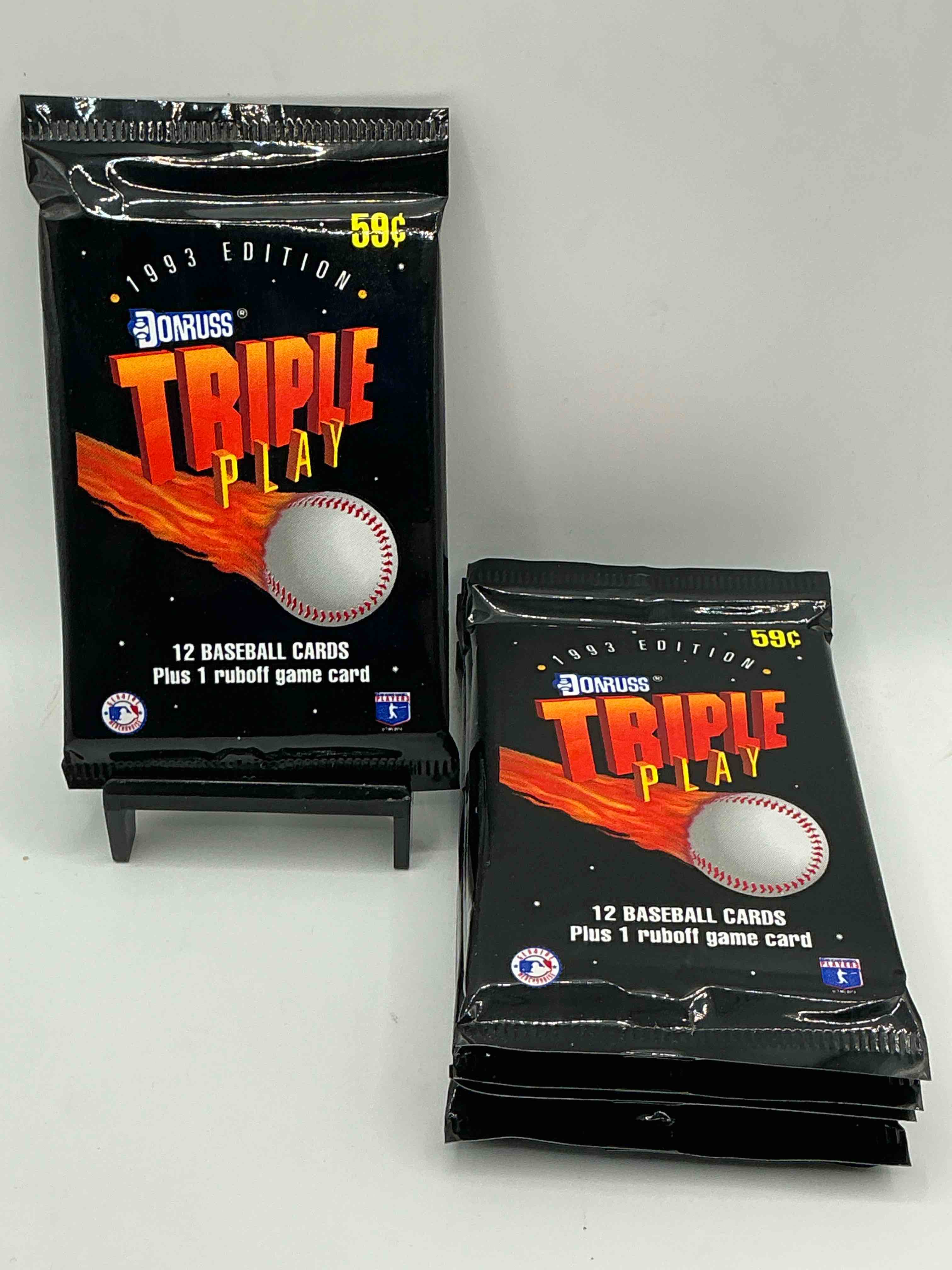 1993 donruss triple play mlb baseball 18 card packs! look for 1 ruboff game cards along with griffey jr, mcgwire, ryan & more! rare packs!