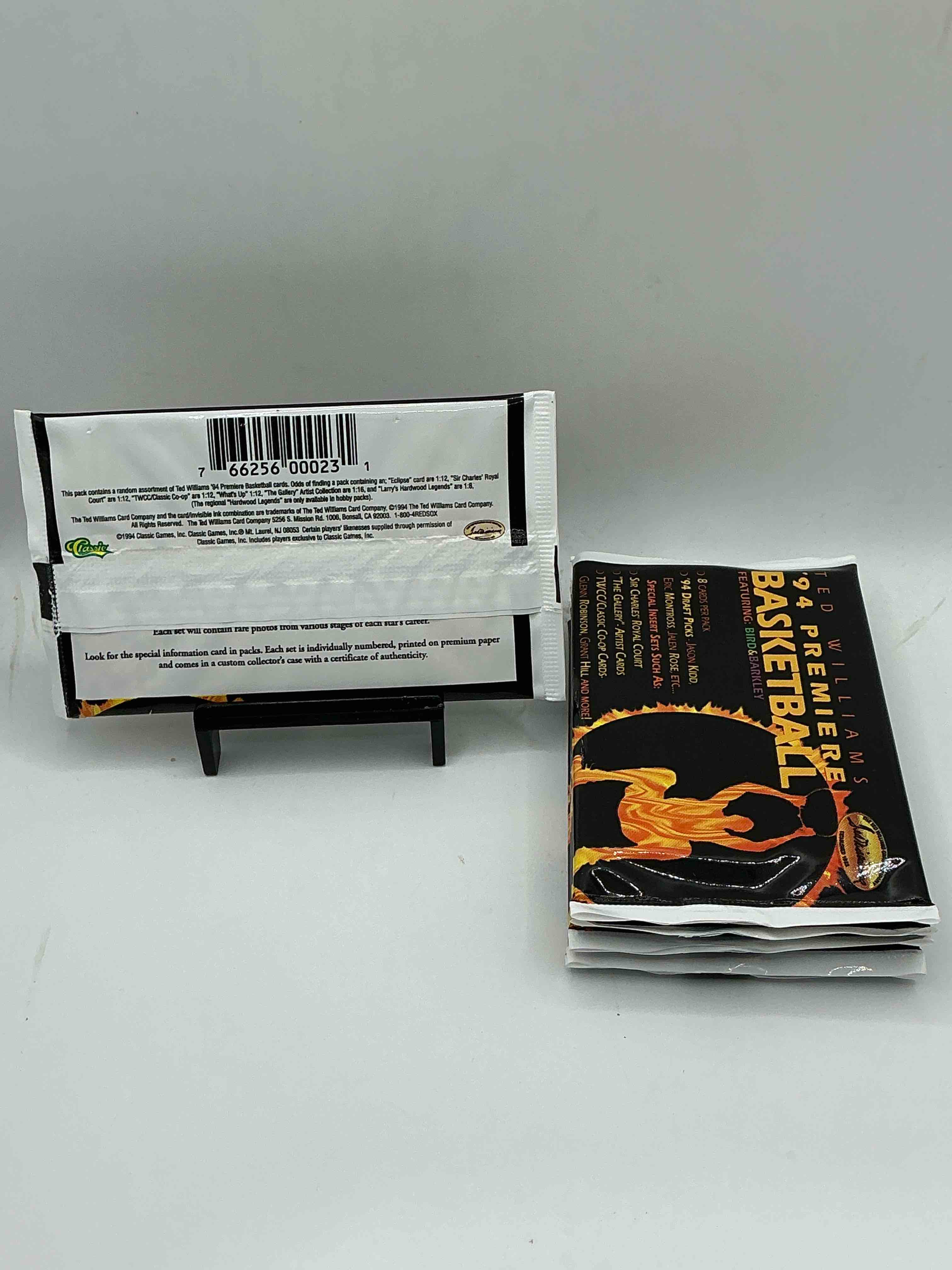 Condition photo showing New/Like New for 1994 ted williams premiere unopened basketball packs! search for jason kidd & grant hill rookies, along with other big names from the year! look for exclusive co-op cards! wow!