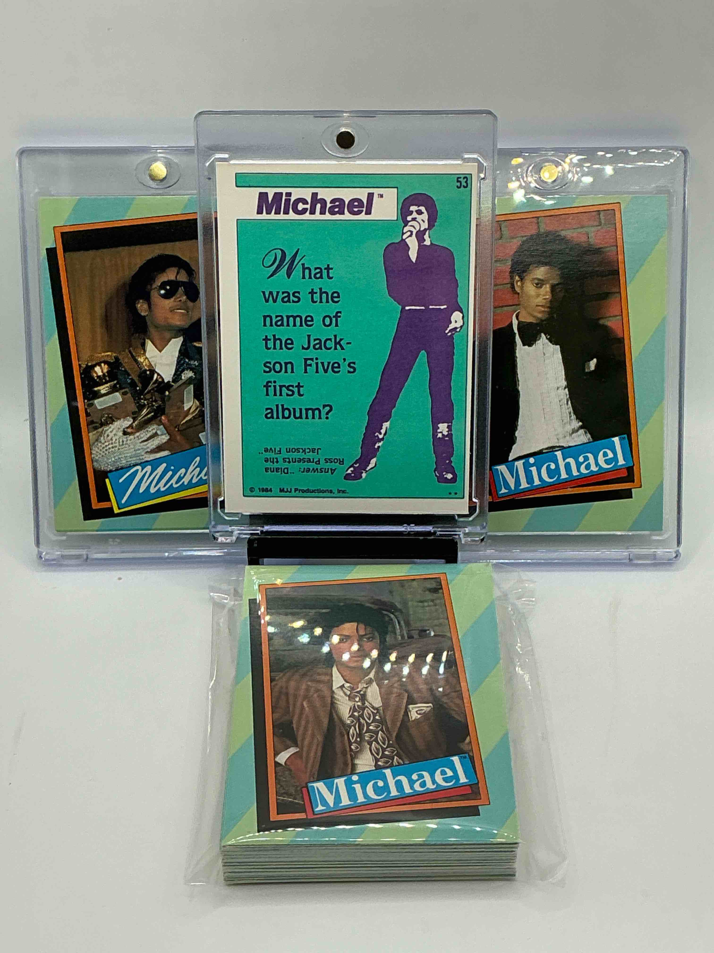 Condition photo showing New/Like New for 1984 michael jackson history! complete series two 33 card michael jackson collector card set, authentic original from 1984! a serious collector item straight from the height of michael jackson mania! great condition & completely original!