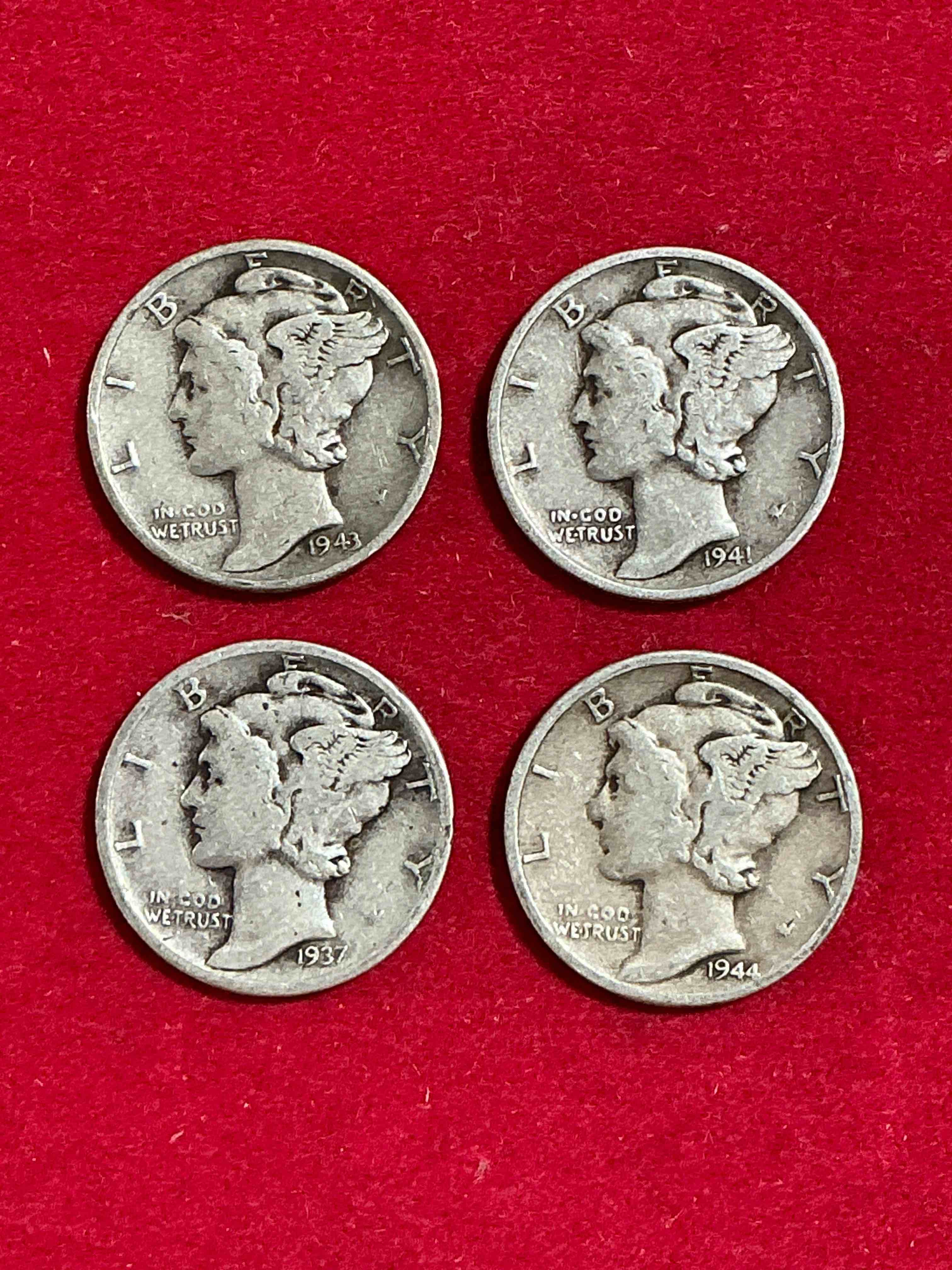 antique u.s. pure fine silver mercury dimes! silver mercury dimes were minted from 1916-1945 & have become serious collector items! check out these awesome examples, all in nice, circulated condition with visible dates & varying years! rare to have visible dates! makes for a great investment in precious metals, mercury dimes are 90% pure fine silver! they don't make em' like this anymore!