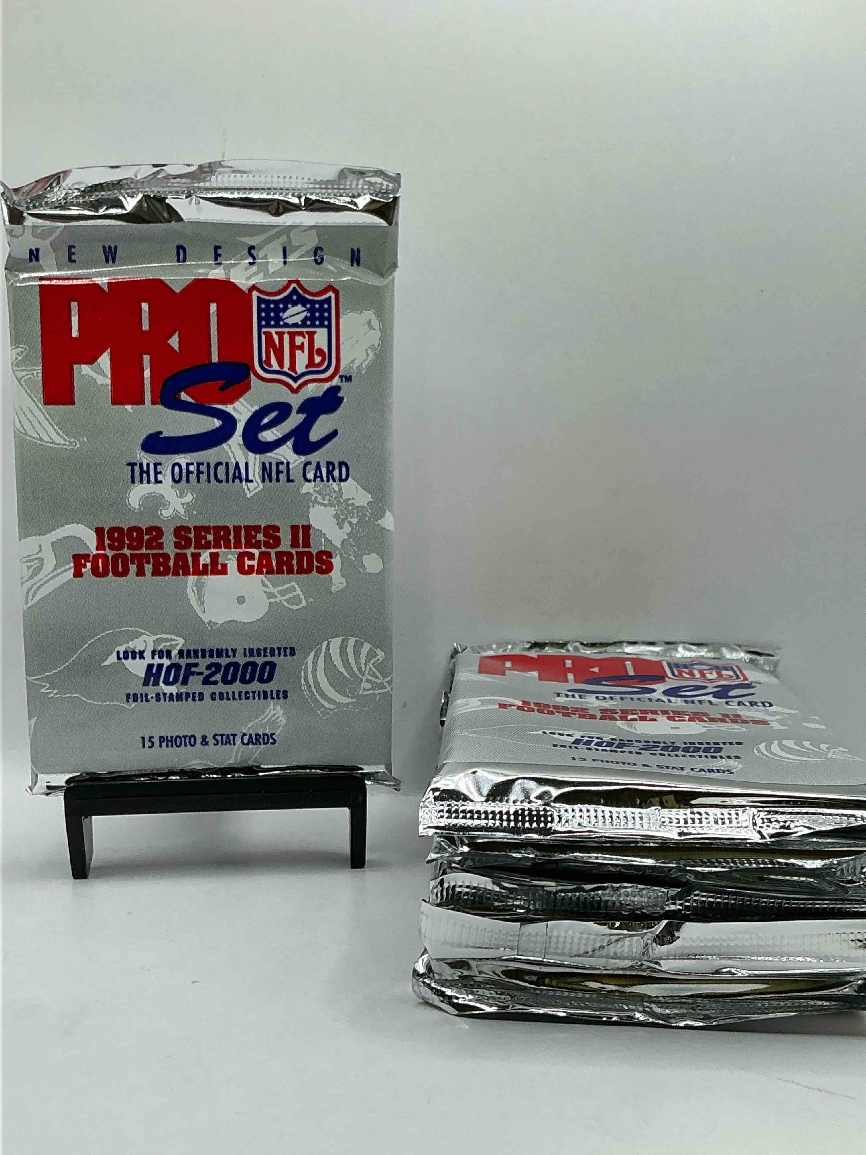 nfl pro set! wow! 1992 series ii football cards! possible rice, montana, elway, sanders, jackson & more! search for limited edition randomly inserted hof 2000 stamped collectibles! 