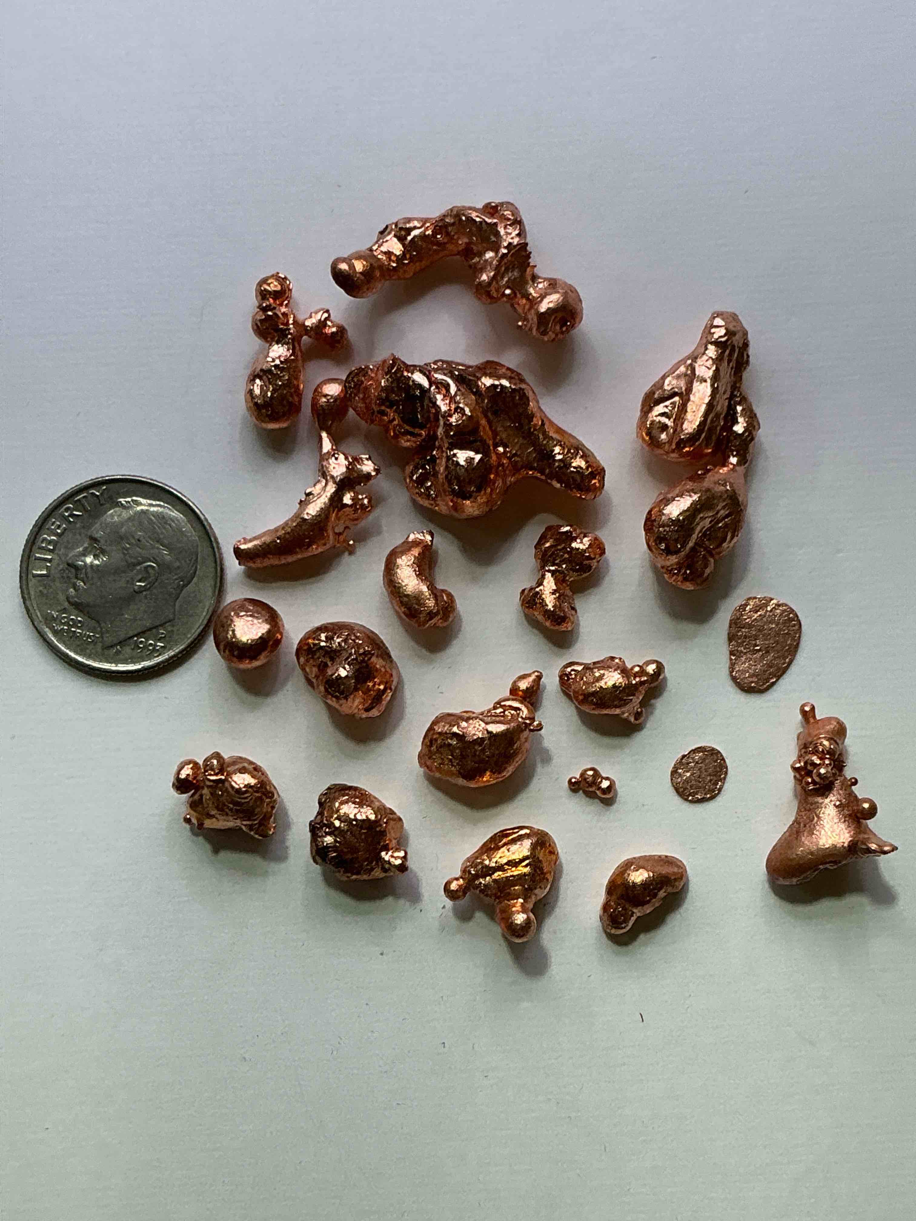 Condition photo showing New/Like New for copper nuggets in rare form! rare versions of copper droplets, super cool!