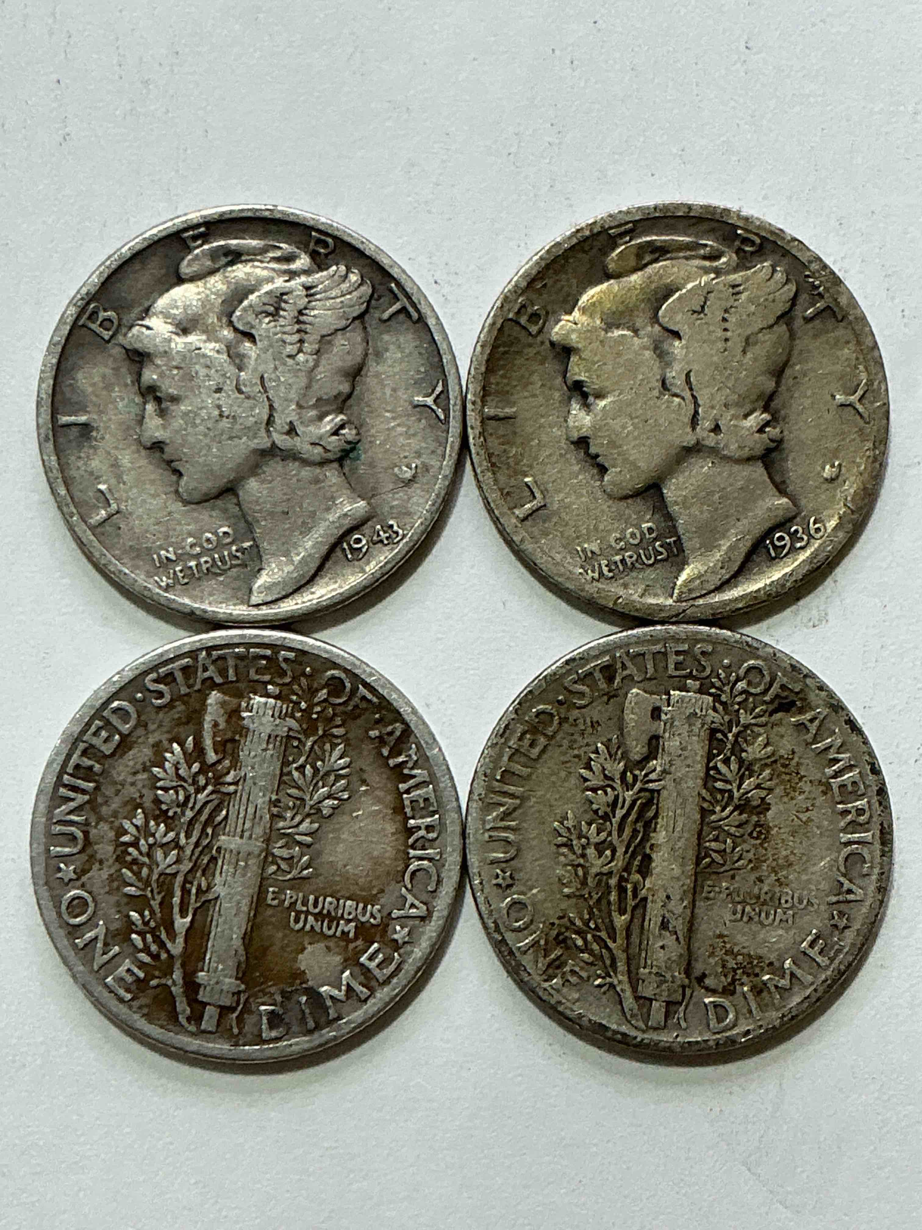 Antique U.S. Pure Fine Silver Mercury Dimes! Silver Mercury Dimes Were Minted From 1916-1945 & Have Become Serious Collector Items! Check Out These Awesome Examples, All In Nice, Circulated Condition With Visible Dates & Varying Years! Rare To Have Visible Dates! Makes For A Great Investment In Precious Metals, Mercury Dimes Are 90% Pure Fine Silver! They Don't Make Em' Like This Anymore!