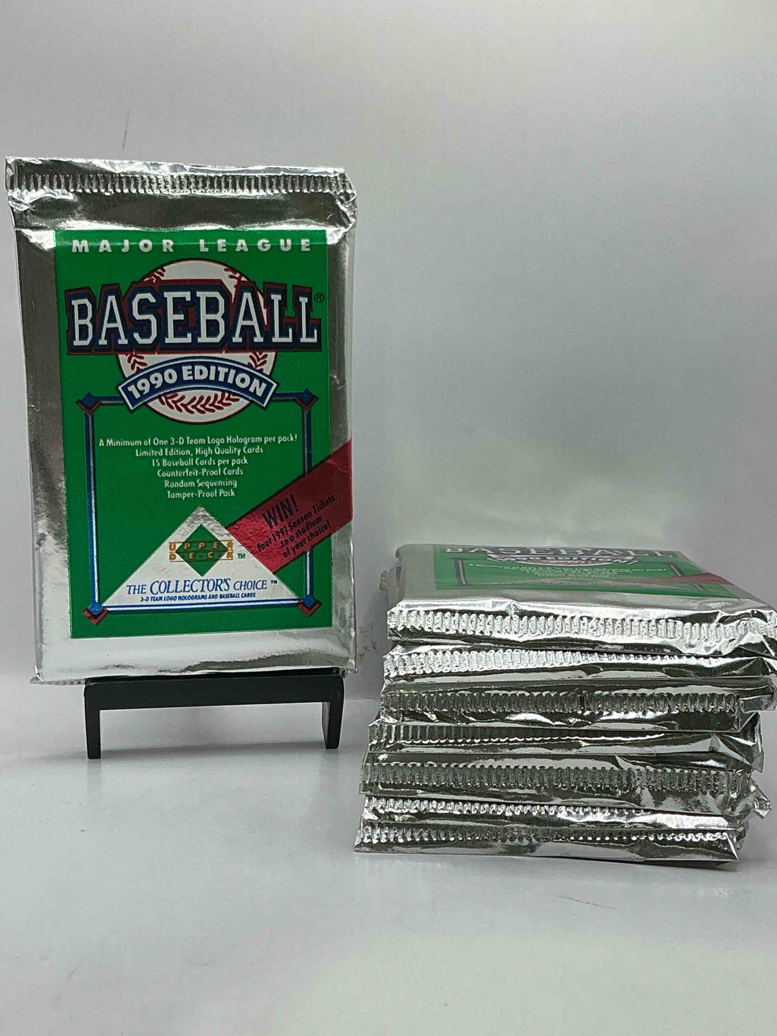 1990 Upper Deck Baseball Unopened Sports Trading Card Packs! Direct From Original Box! Look For Possible Collector's 3D Team Logo Card! As Well As Early Ken Griffey Jr. Cards!