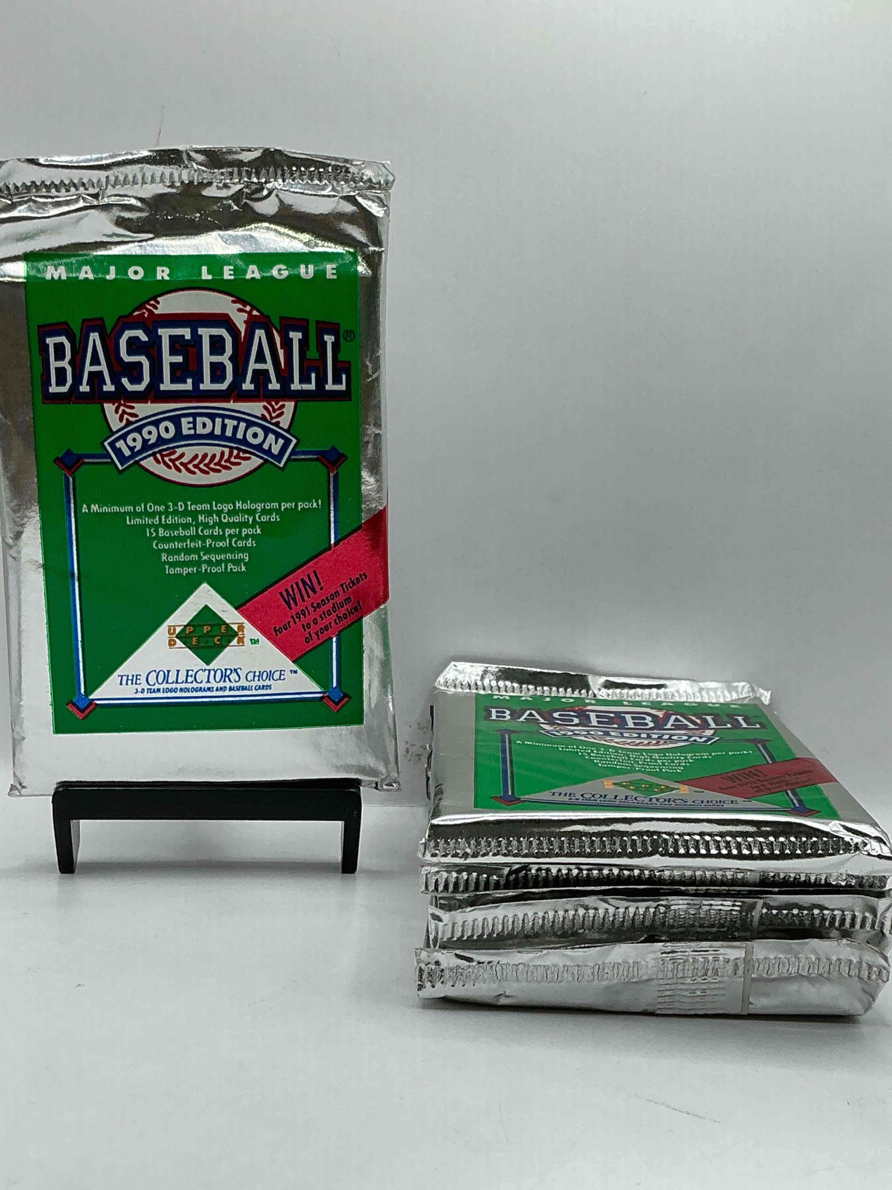 1990 upper deck baseball unopened sports trading card packs! direct from original box! look for possible collector's 3d team logo card! as well as early ken griffey jr. cards!