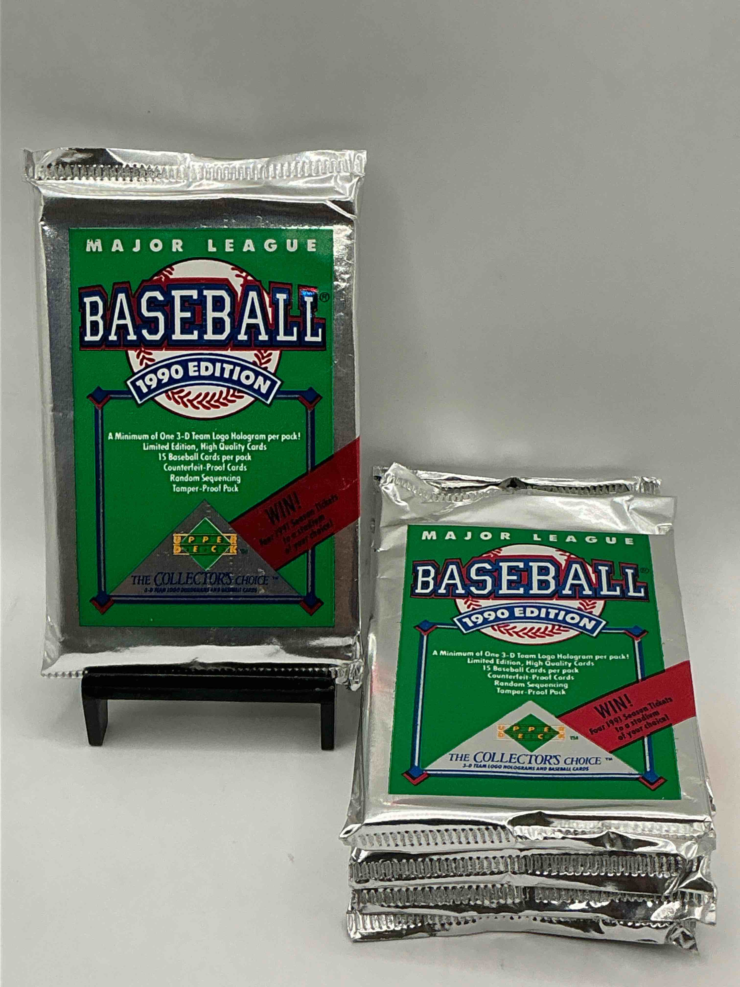 1990 upper deck baseball unopened sports trading card packs! direct from original box! look for possible collector's 3d team logo card! as well as early ken griffey jr. cards!