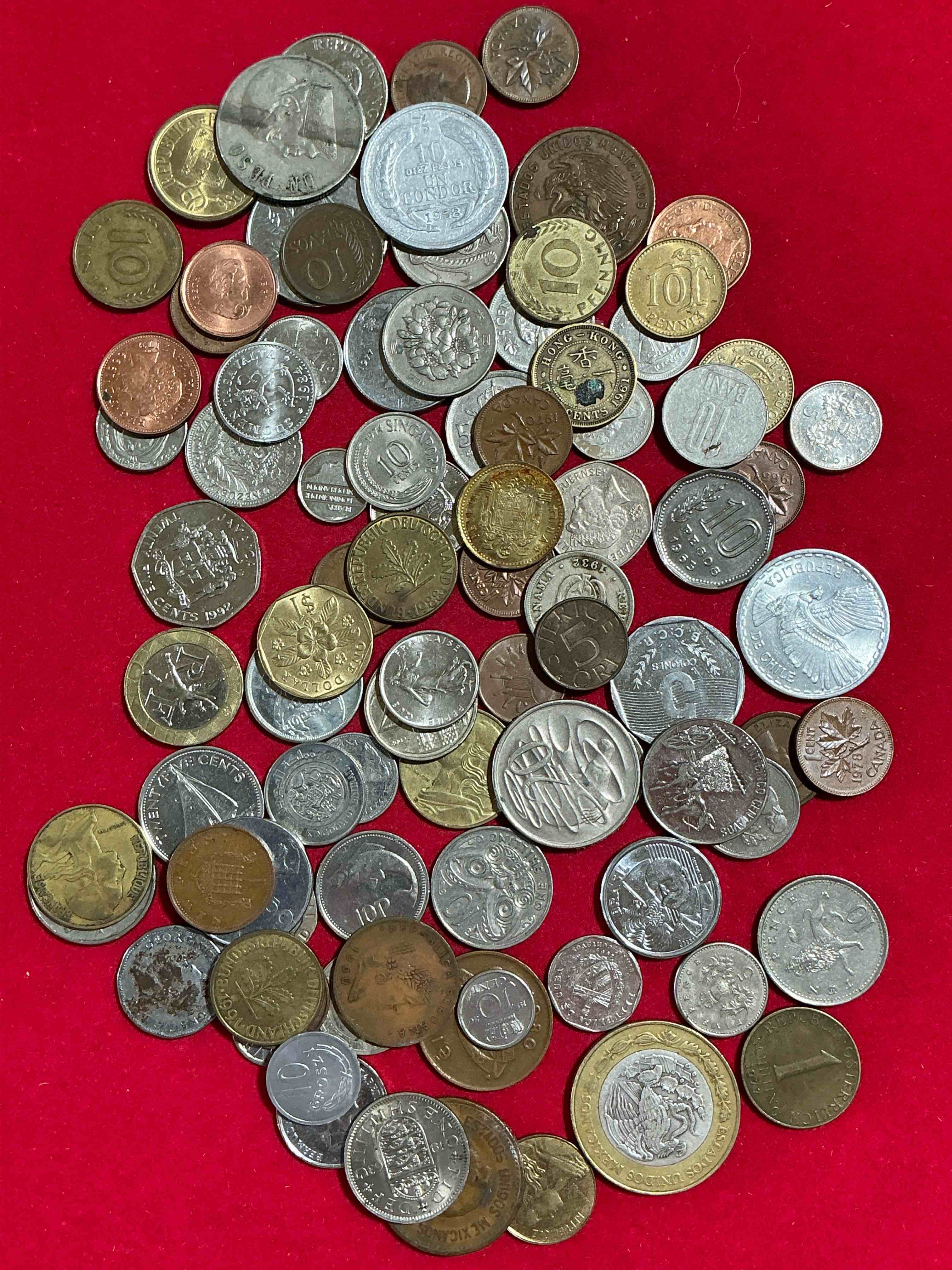 Condition photo showing Good Condition for world coins, antique & vintage! each lot is unique! many different years, countries, sizes & exotic places. this cool collection of antique coins from around the world is loads of fun! have fun identifying each coin & country as a great educational tool! a great investment too!