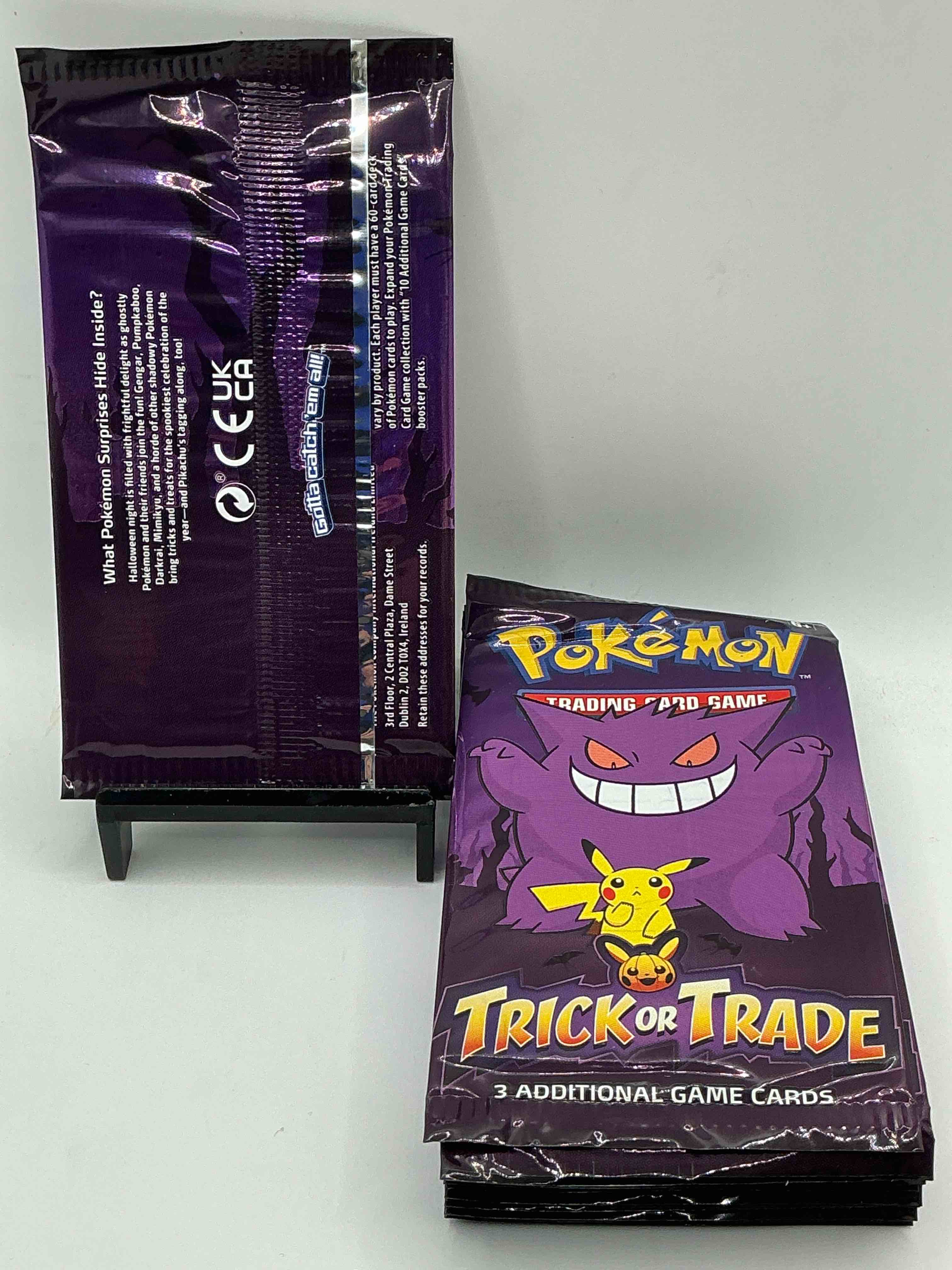 Condition photo showing New/Like New for ** bid is per pack. ** pokémon packs! spooky trick or trade unopened packs! 3 cards per pack, from 2022! look for legendary monsters!