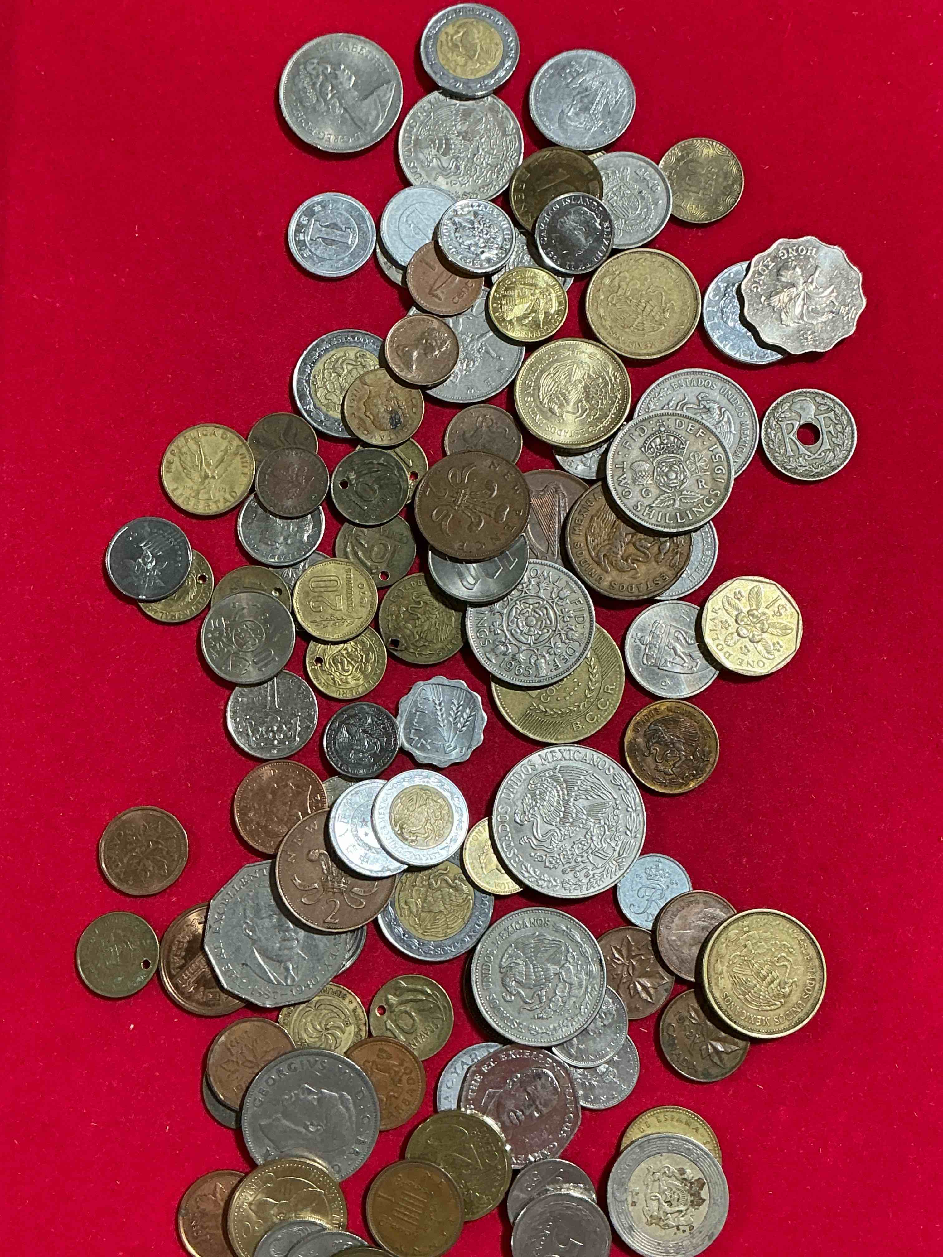 Condition photo showing Good Condition for world coins, antique & vintage! each lot is unique! many different years, countries, sizes & exotic places. this cool collection of antique coins from around the world is loads of fun! have fun identifying each coin & country as a great educational tool! a great investment too!