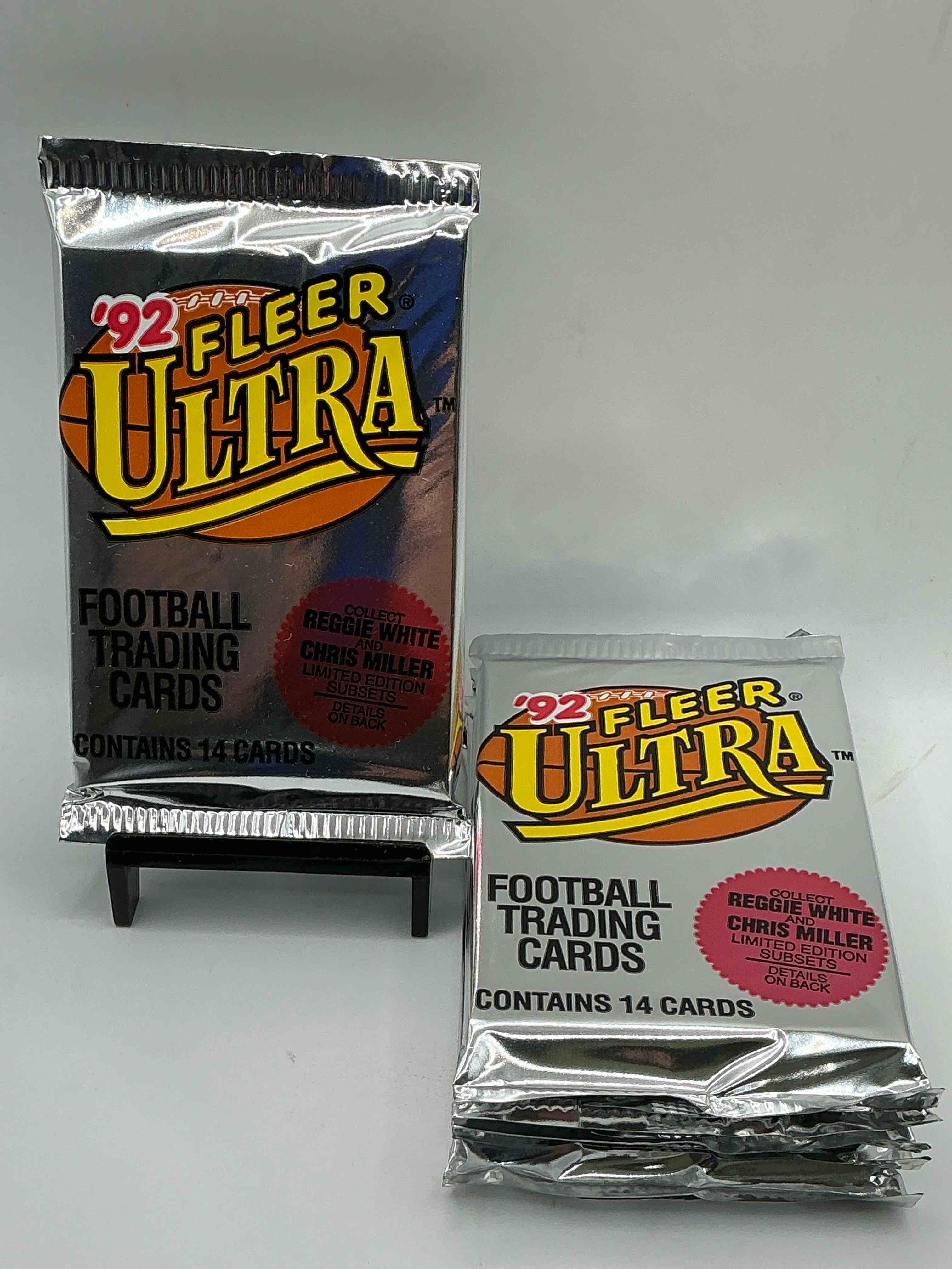 1992 fleer ultra football unopened packs, straight from box! search for awesome cards from barry sanders, emmitt smith, brett favre & other 80's & early 90's stars! also, search for mark rypien performance highlights cards!