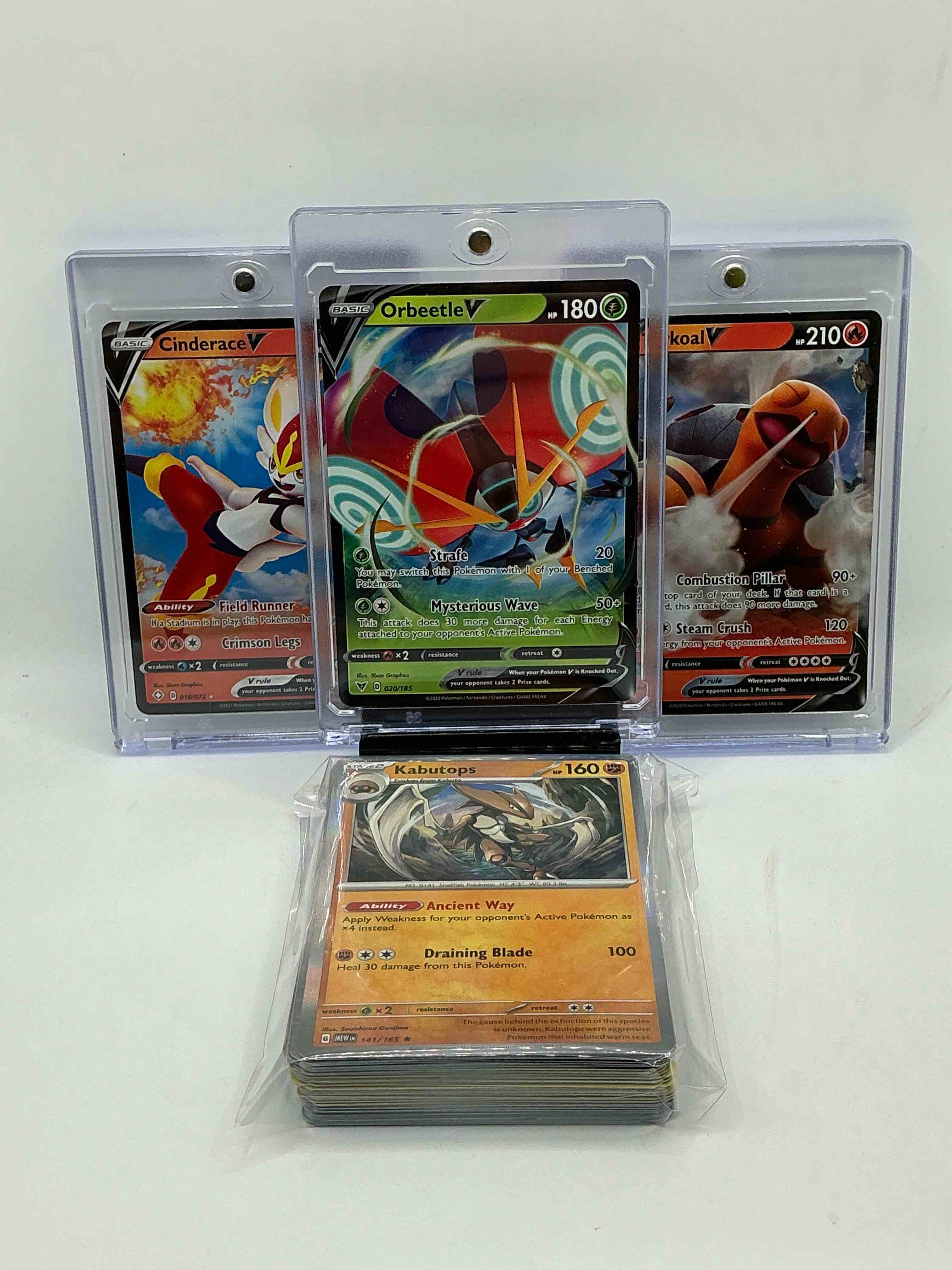 Pokémon Palooza! Orbeetle V! Cinderace V! Torkoal V! Along With 50 Other Pokémon Heroes, Holos, Legends & Commons- Including 1 Stage Two Rare Holographic, 2 Stage One Rare Holographic, 3 Basic Rare Holographic, 4 Common/ Uncommon Holographics (All Stages), 2 Stage Two Non Holographic & 2 Rares! Also Includes 36 Non Holo Common/ Uncommon Basic & First Stage Cards Trainers & Energy Too! Perfect Set For Collectors & Enthusiasts!