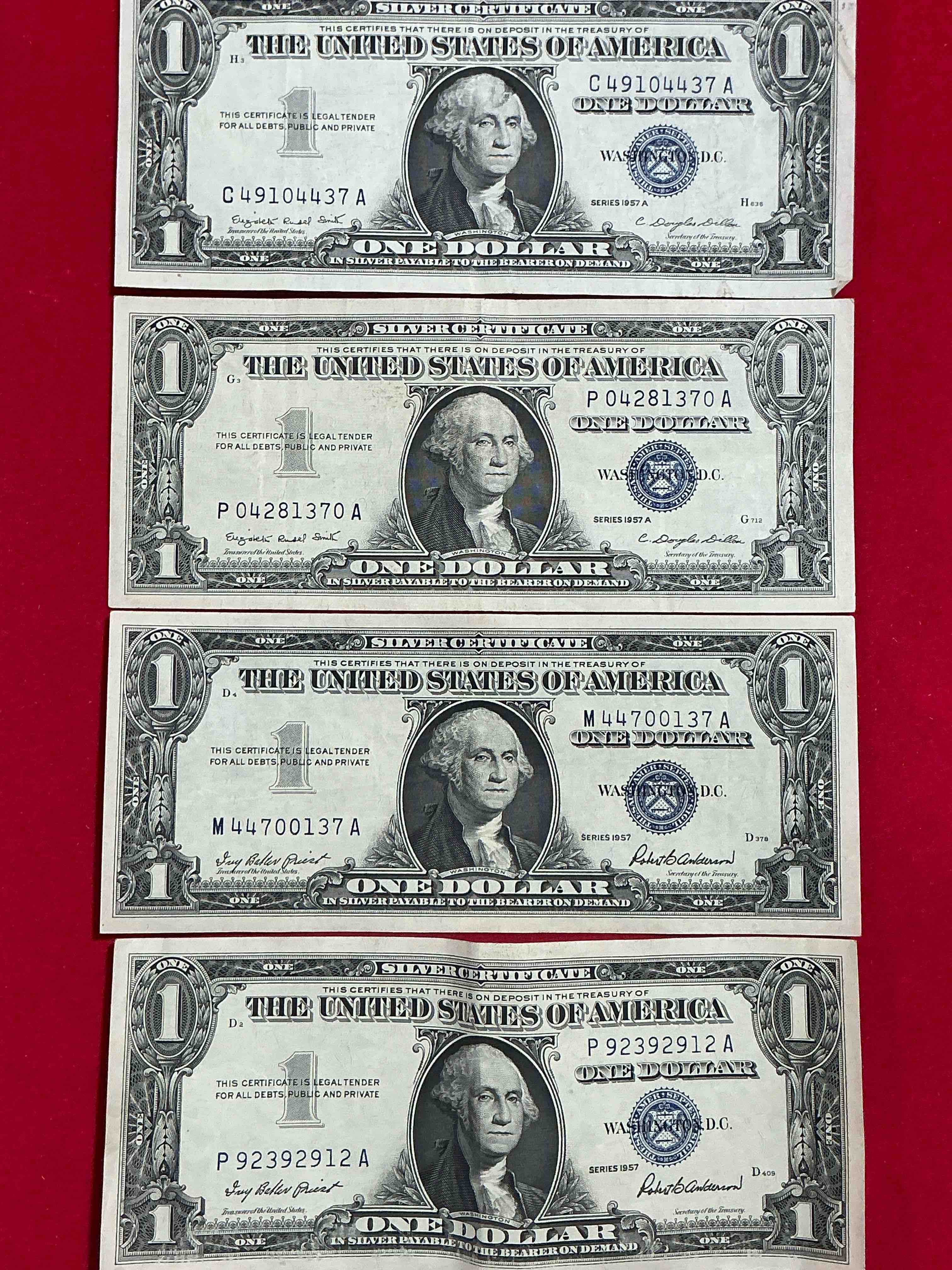 1957 Silver Certificates! Did You Know That Prior To 1964 One Dollar U.S. Paper Money Was Actually Redeemable For Silver Dollars?! Wow How Times Have Changed! Silver Certificates Were Produced From 1878 To 1964 & Are Still Considered Legal Tender At Face Value. Here Are Gorgeous, Circulated 1935 & 1957 U.S. One Dollar Silver Certificate, With Highly Collectible "Blue Seal!* Own An Awesome Piece Of History!