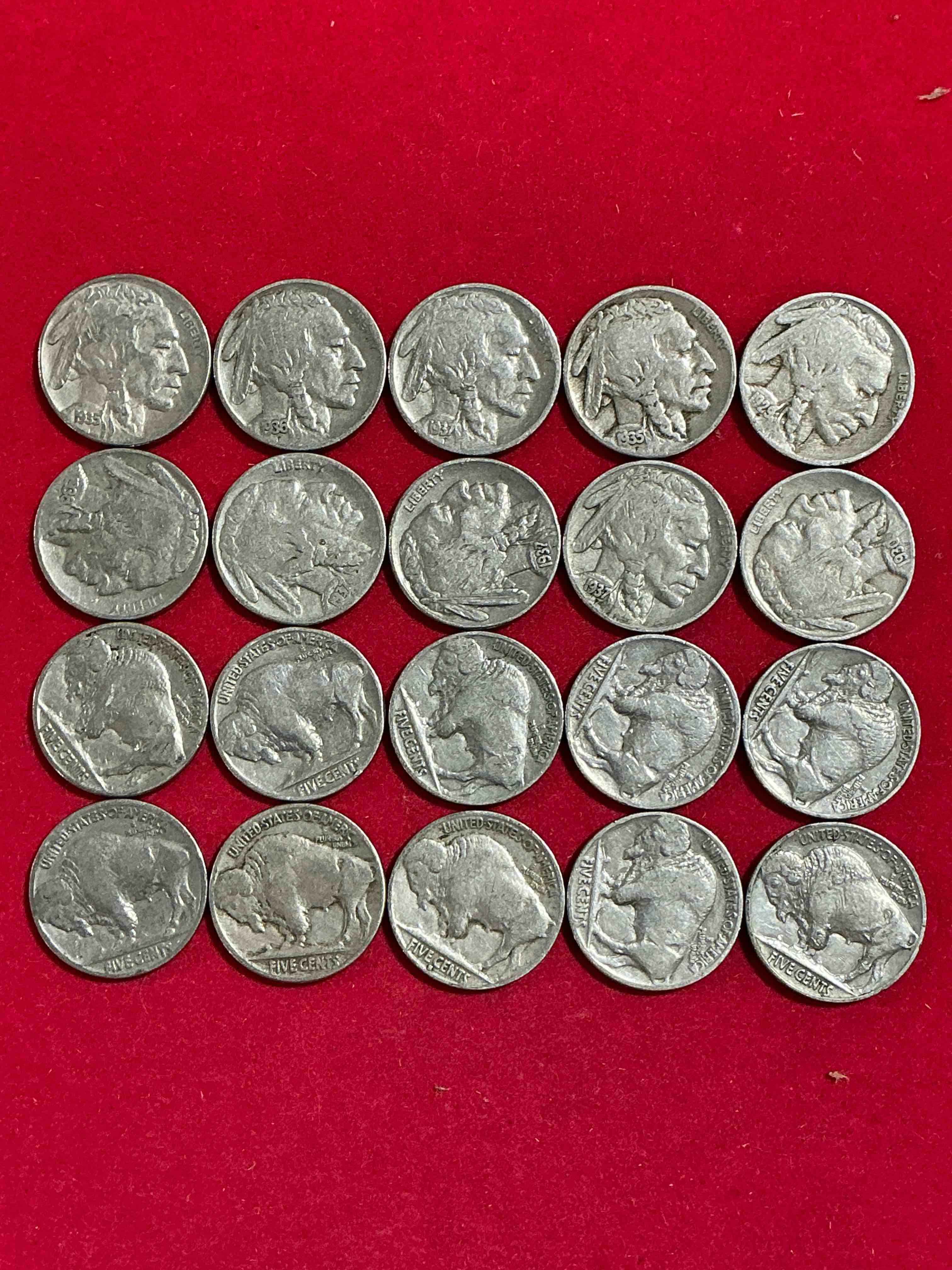 Historic Buffalo Nickels! Indian Head Buffalo Nickels Were Minted From 1913 To 1938 & Have Become A Favorite For Coin Collectors Around The World! Own Pieces Of American History With These Cool Indian Head Buffalo Nickels In Circulated Condition, Most With Visible Dates Which Is Very Rare For Buffalo Nickels!