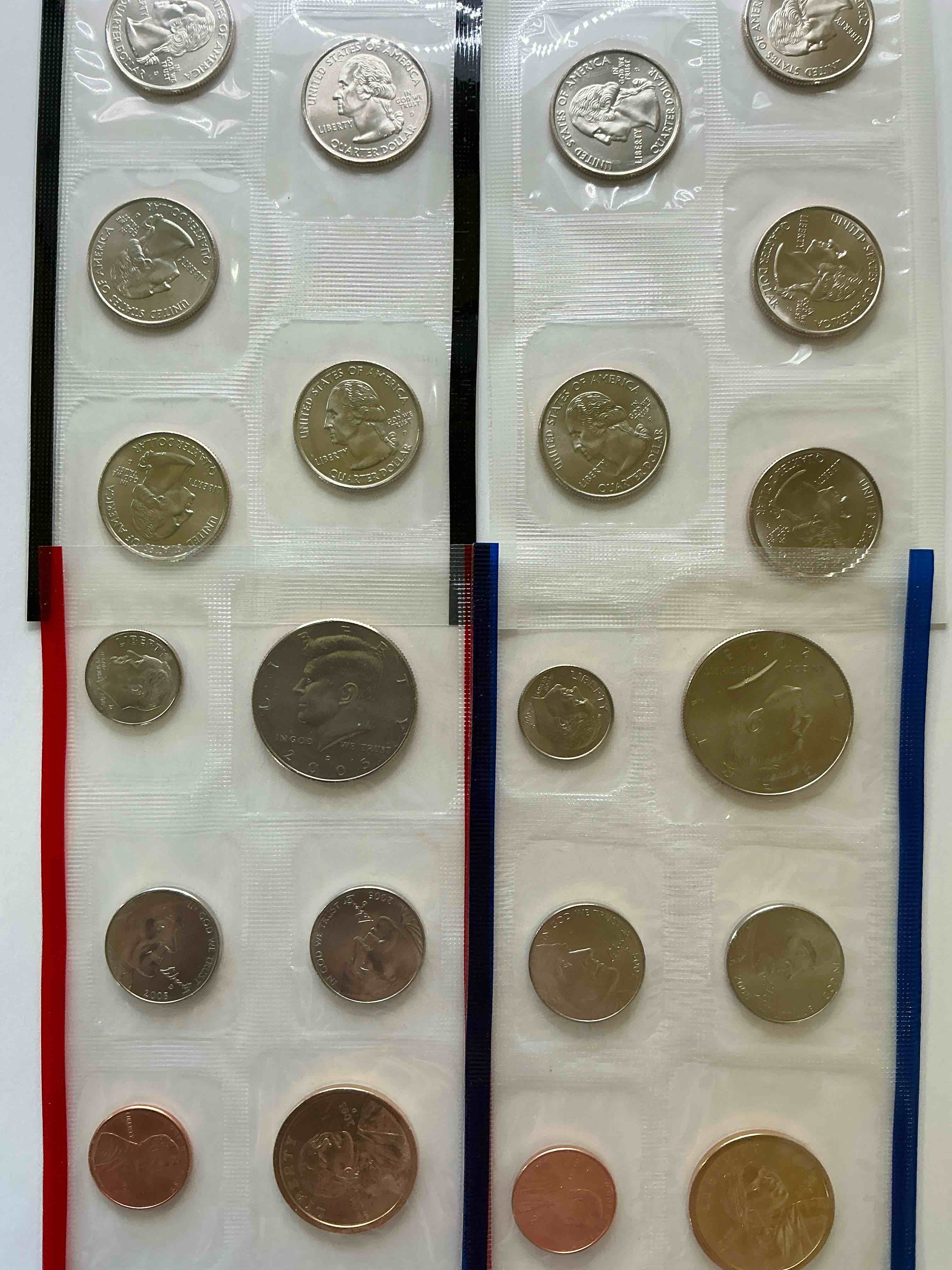 2005 uncirculated mint coins! 22 coin mint coins with state quarters! half dollars, quarters, nickels, dimes & pennies! 22 coin uncirculated mint coins! 