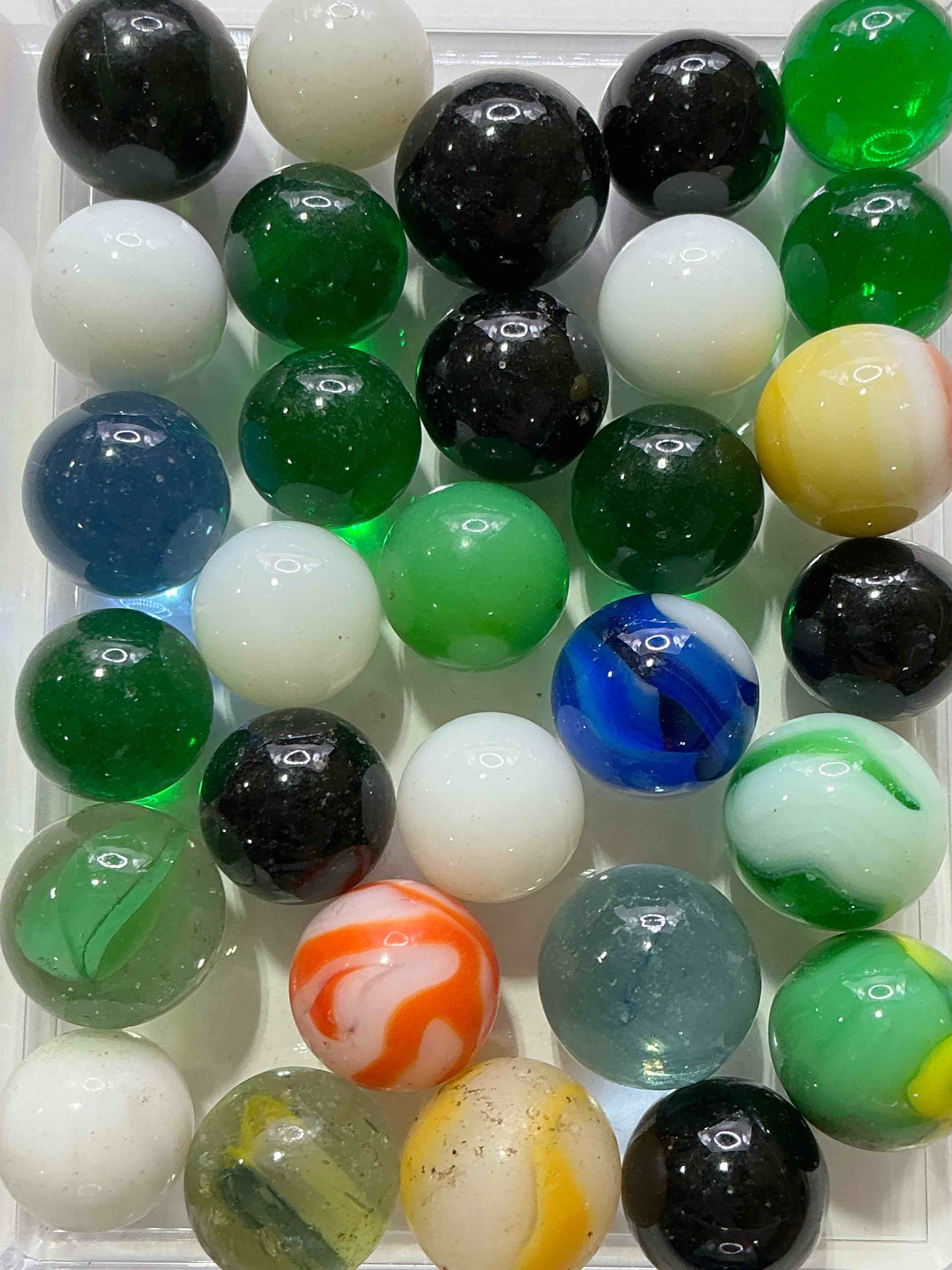 antique glass marbles! genuine stunning marbles lot, all marbles made between the years 1925-1965 & made with uranium! many are great depression era & even earlier! gorgeous, authentic pieces of history!  