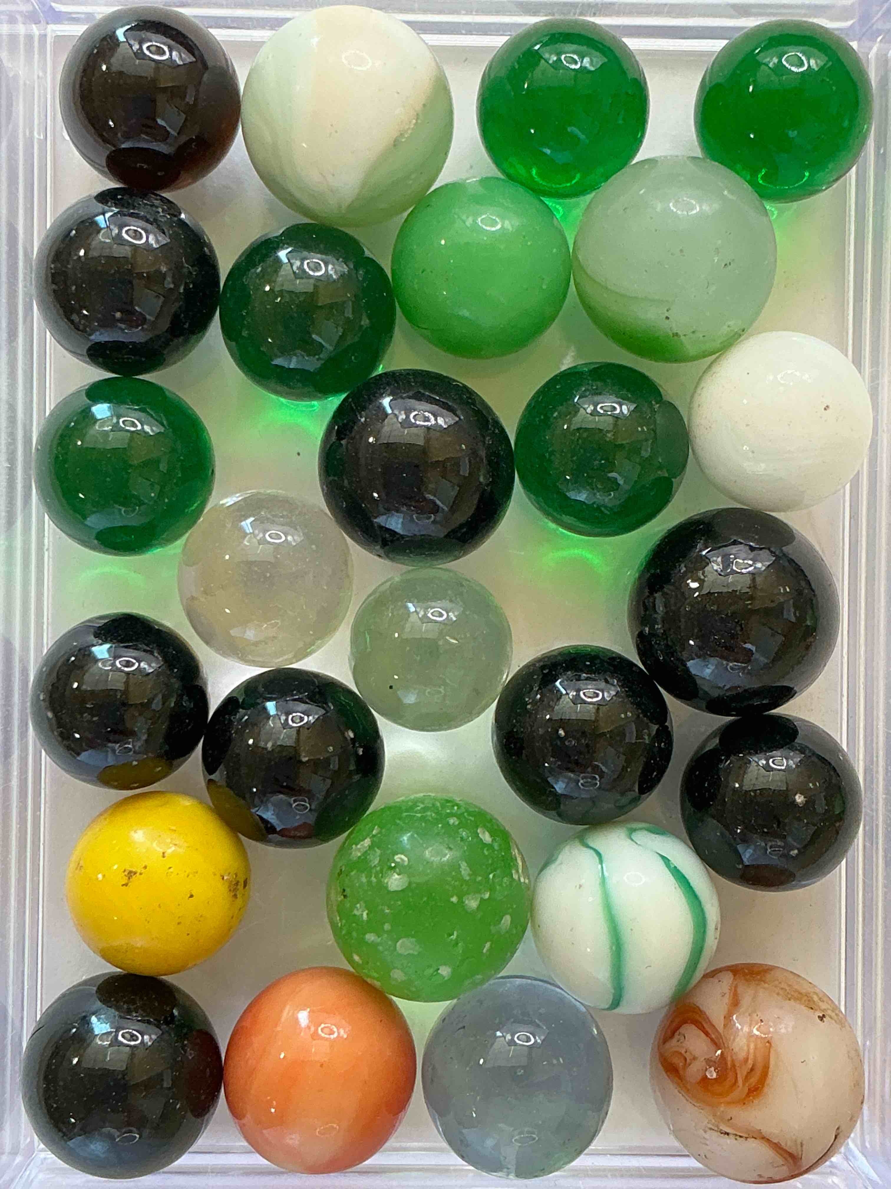 antique glass marbles! genuine stunning marbles lot, all marbles made between the years 1925-1965 & made with uranium! many are great depression era & even earlier! gorgeous, authentic pieces of history!  