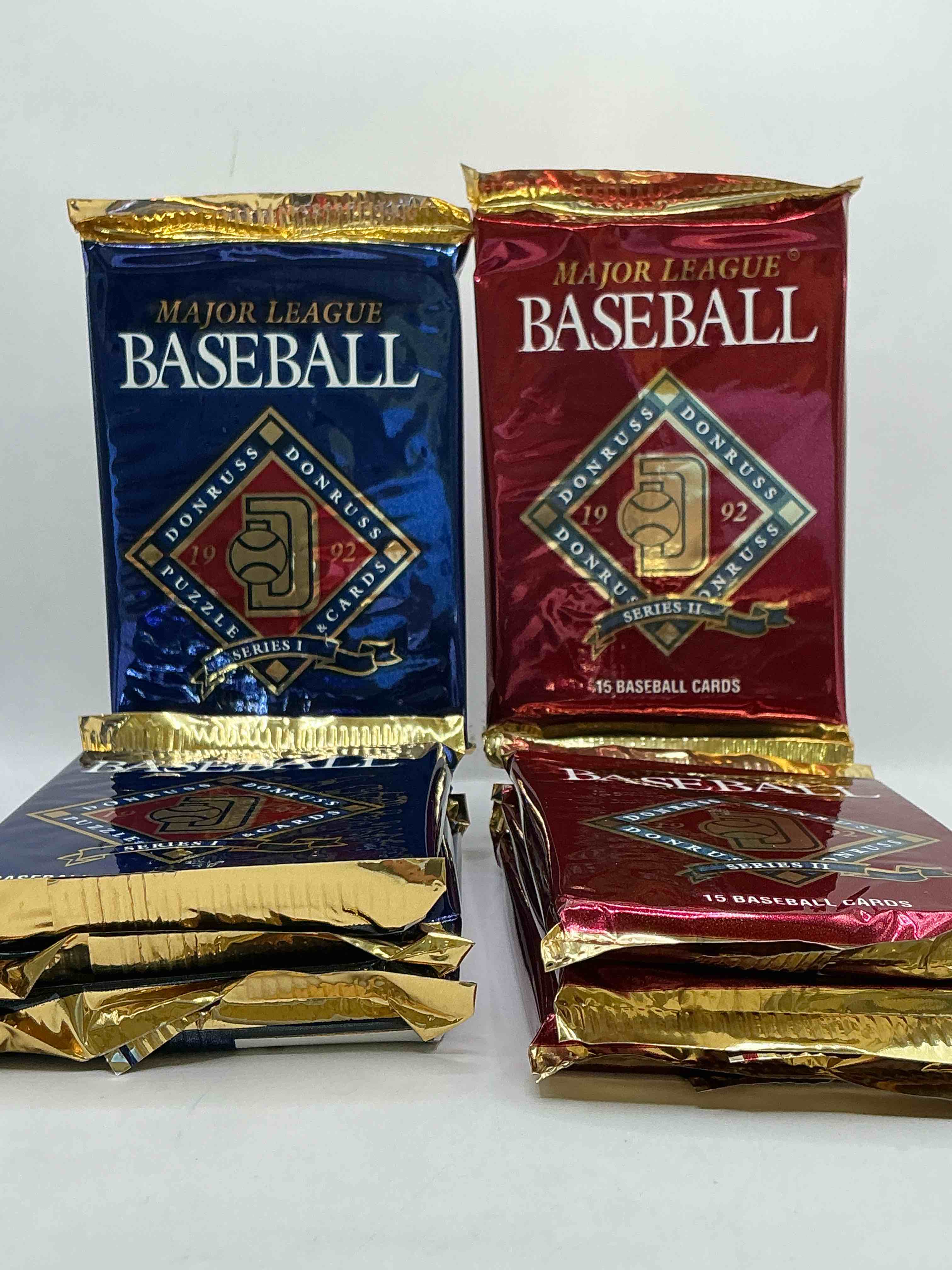 Condition photo showing New/Like New for 1992 donruss baseball series 1 and 2 unopened sealed sports card pack, direct from original sealed retail case! search for valuable cards from ricky henderson & noian ryan & so much morel also, search for 1 of 5000 personally autographed cal ripken jr. cards randomly inserted!