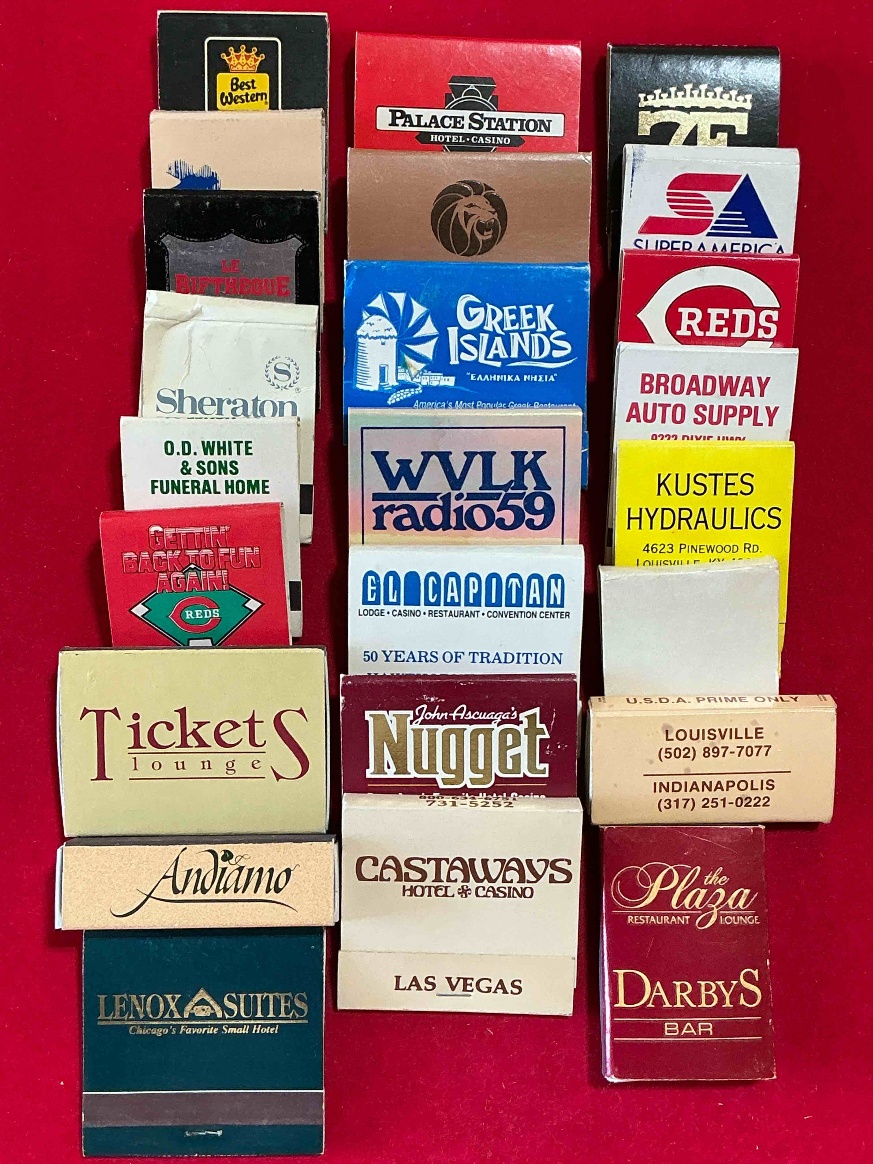 vintage matchbooks!  a crazy hard to collect collection of matchbooks from all over, many from places that no longer exist!  collection spans decades & decades!  most books are complete with all matches!  one of a kind collection!  all original & impossible to find anywhere else!