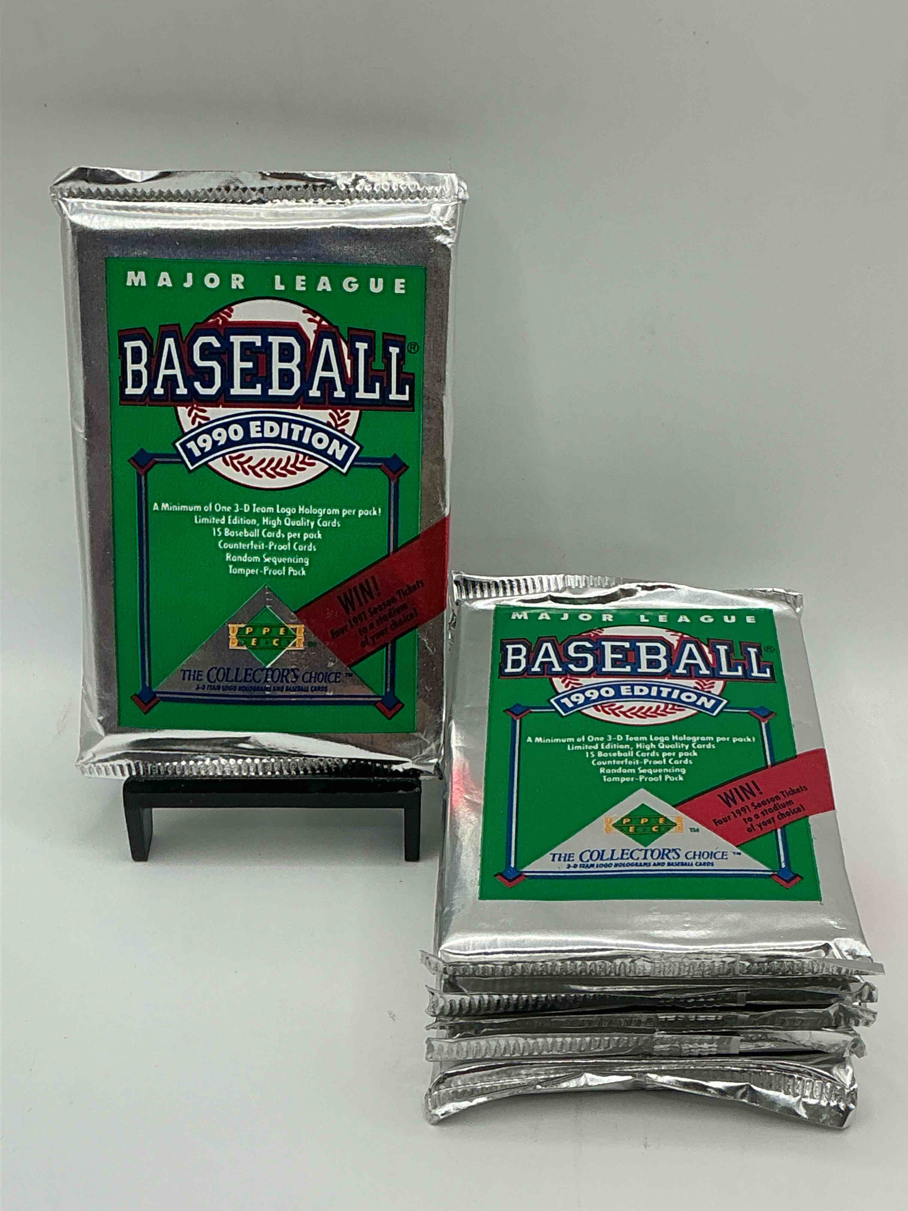 1990 upper deck baseball unopened sports trading card packs! direct from original box! look for possible collector's 3d team logo card! as well as early ken griffey jr. cards!