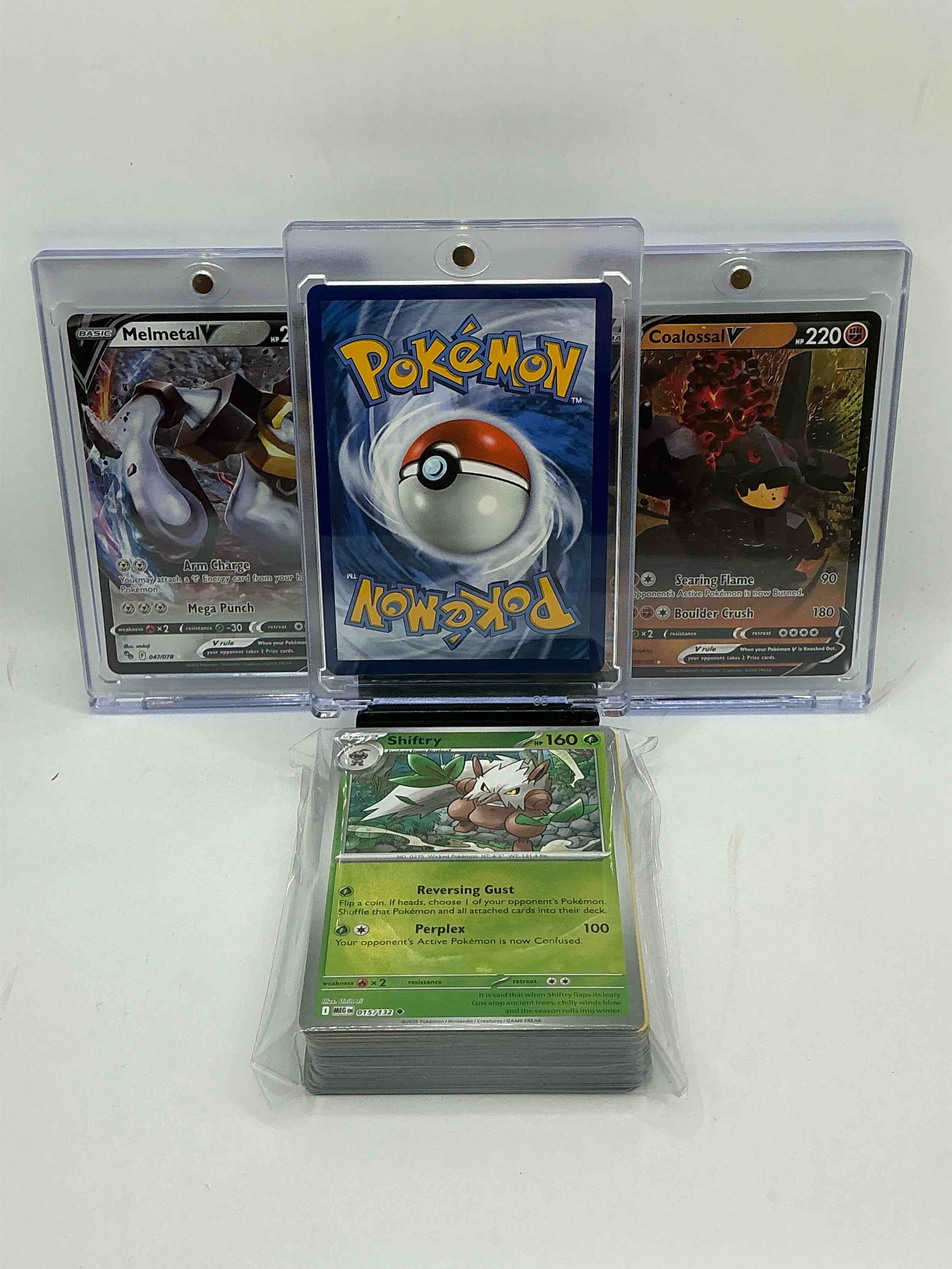 Condition photo showing New/Like New for pokémon party! hisuian zoroark v! melmetal v! coalossal v! along with 50 other pokémon heroes, holos, legends & commons- including 1 stage two rare holographic, 2 stage one rare holographic, 3 basic rare holographic, 4 common/ uncommon holographics (all stages), 2 stage two non holographic & 2 rares! also includes 36 non holo common/ uncommon basic & first stage cards trainers & energy too! perfect set for collectors & enthusiasts!