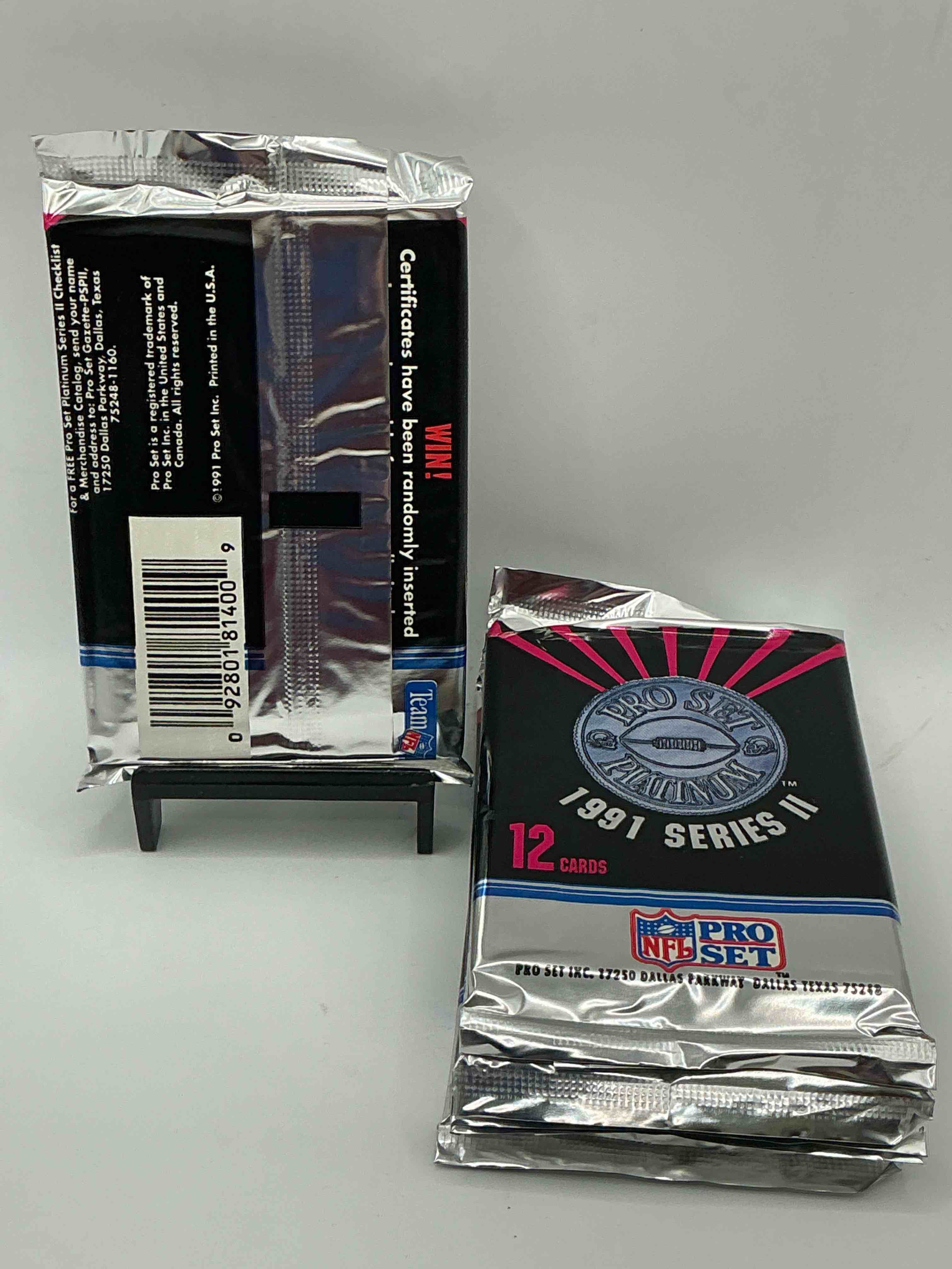 Condition photo showing New/Like New for 1991 pro set platinum edition series ii unopened packs! search for brett favre rookie & bill belichick coach rookie card as well as santa claus card!