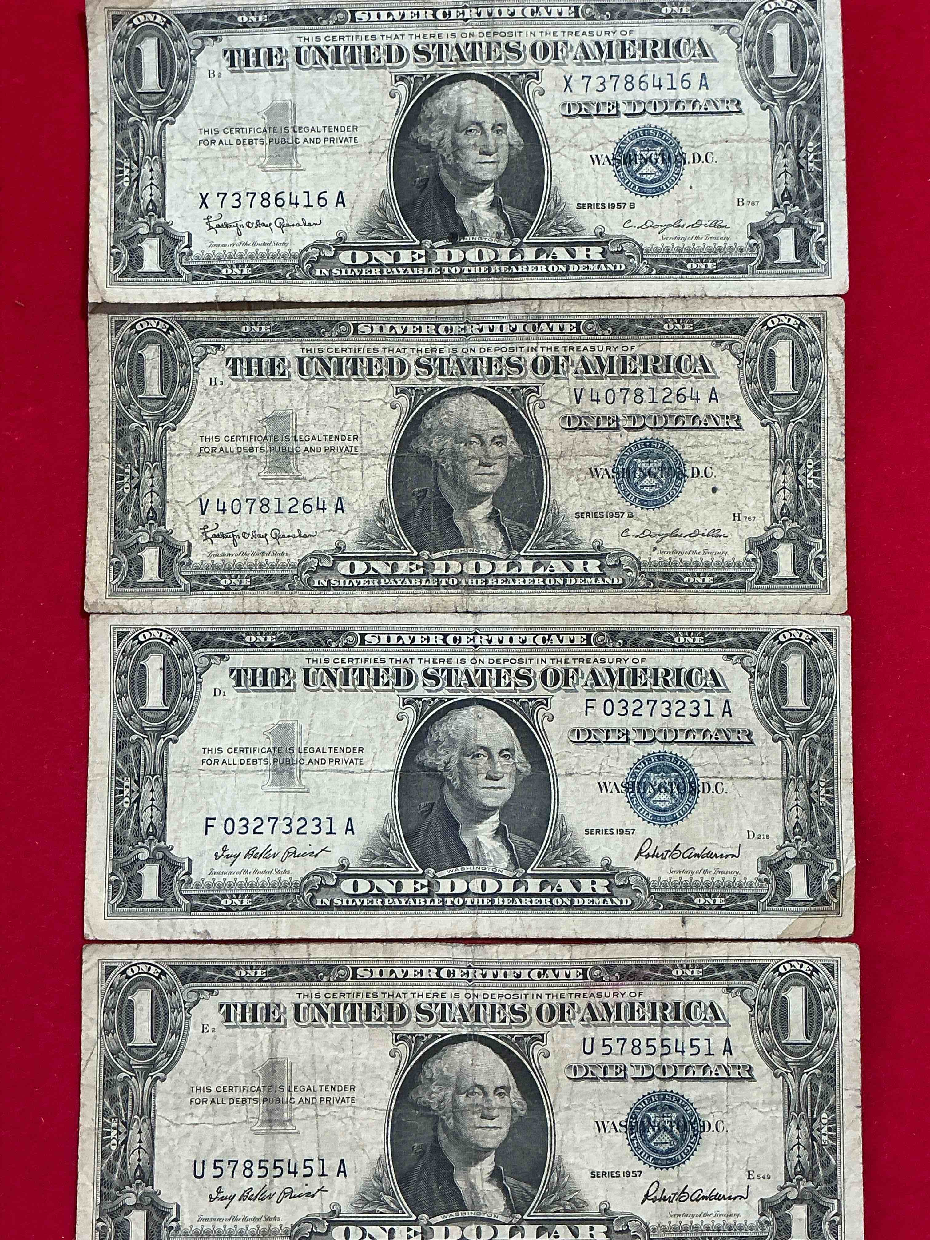 1957 Silver Certificates! Did You Know That Prior To 1964 One Dollar U.S. Paper Money Was Actually Redeemable For Silver Dollars?! Wow How Times Have Changed! Silver Certificates Were Produced From 1878 To 1964 & Are Still Considered Legal Tender At Face Value. Here Are Gorgeous, Circulated 1935 & 1957 U.S. One Dollar Silver Certificate, With Highly Collectible "Blue Seal!* Own An Awesome Piece Of History!